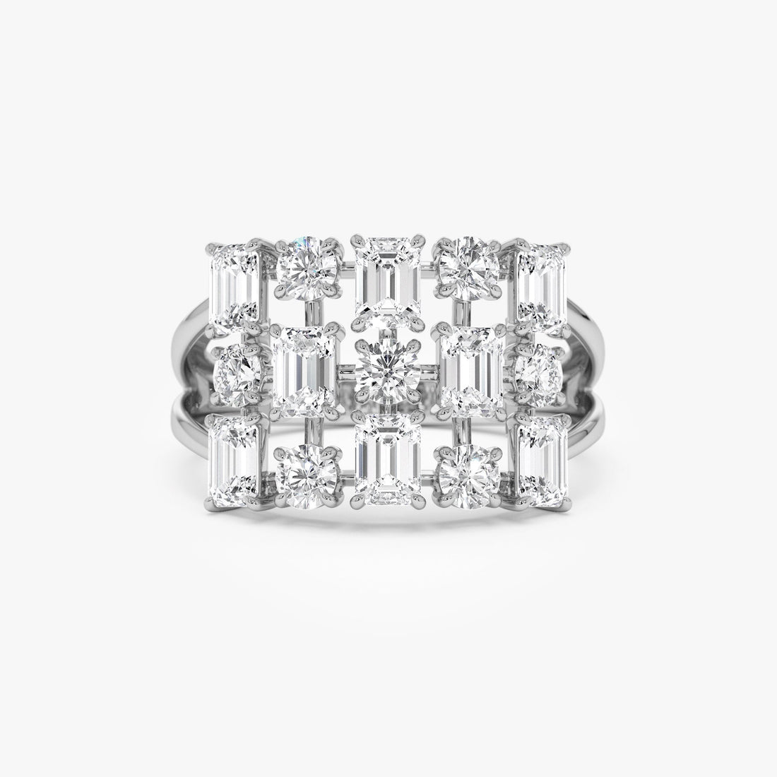 Round Emerald Multi Cut Lab Grown Diamond Cocktail Ring