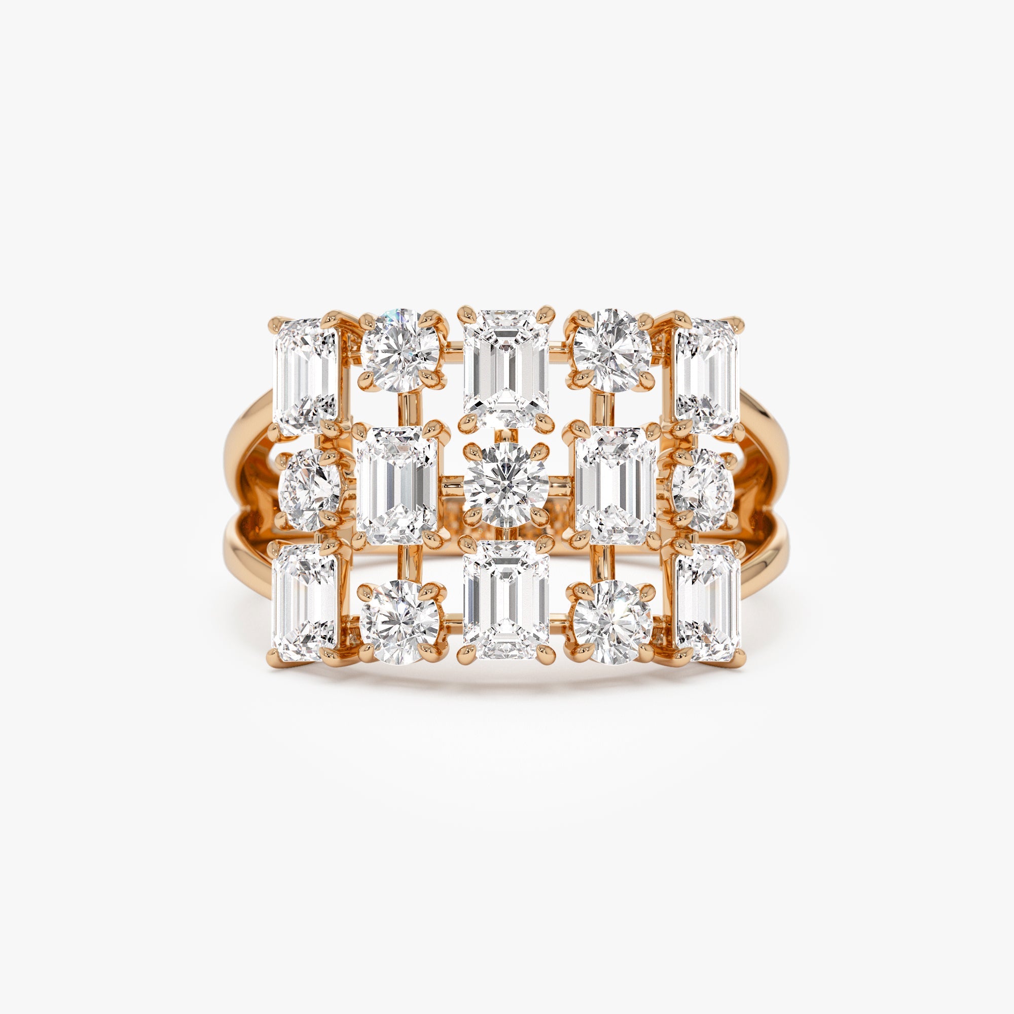 Round Emerald Multi Cut Lab Grown Diamond Cocktail Ring