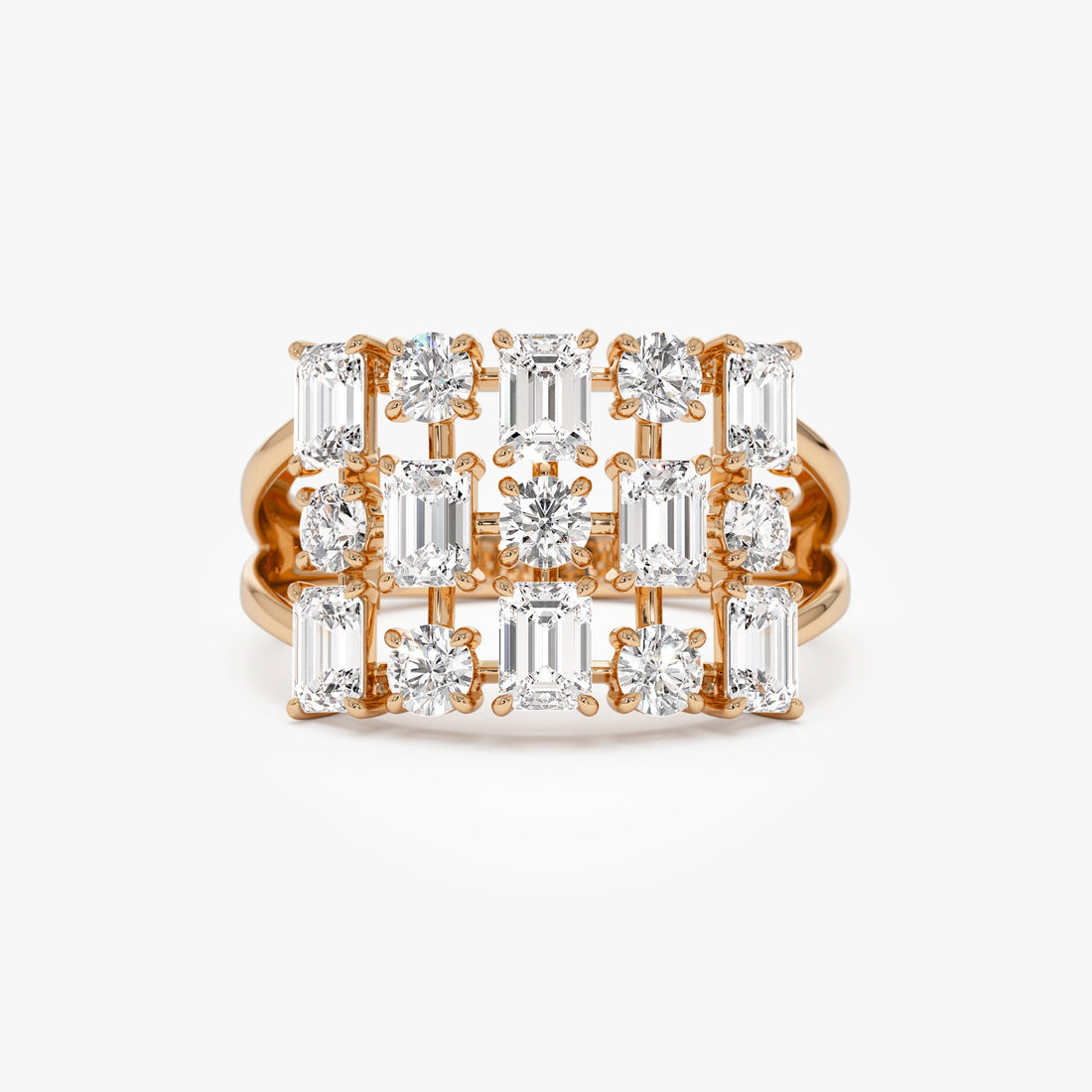 Round Emerald Multi Cut Lab Grown Diamond Cocktail Ring