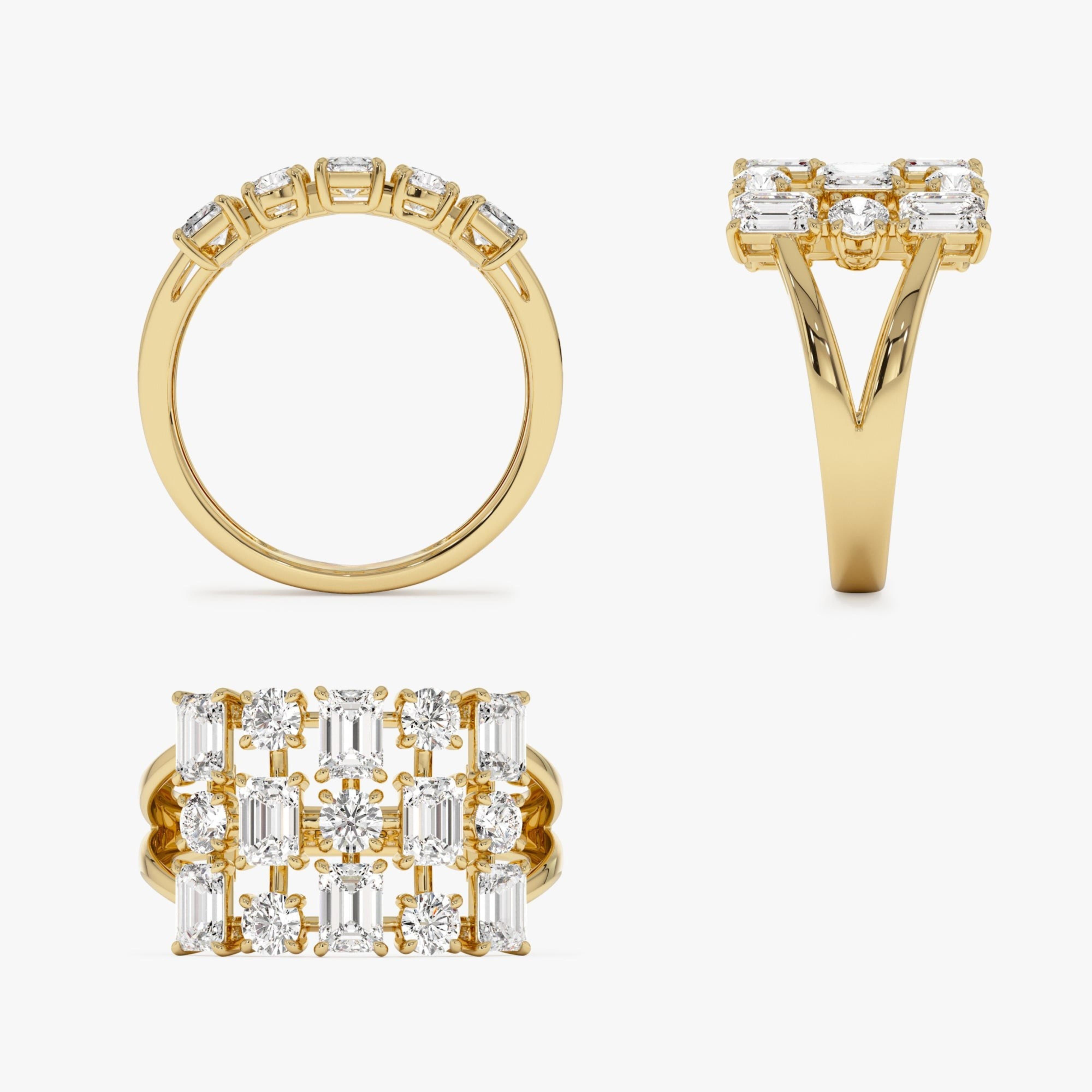 Round Emerald Multi Cut Lab Grown Diamond Cocktail Ring