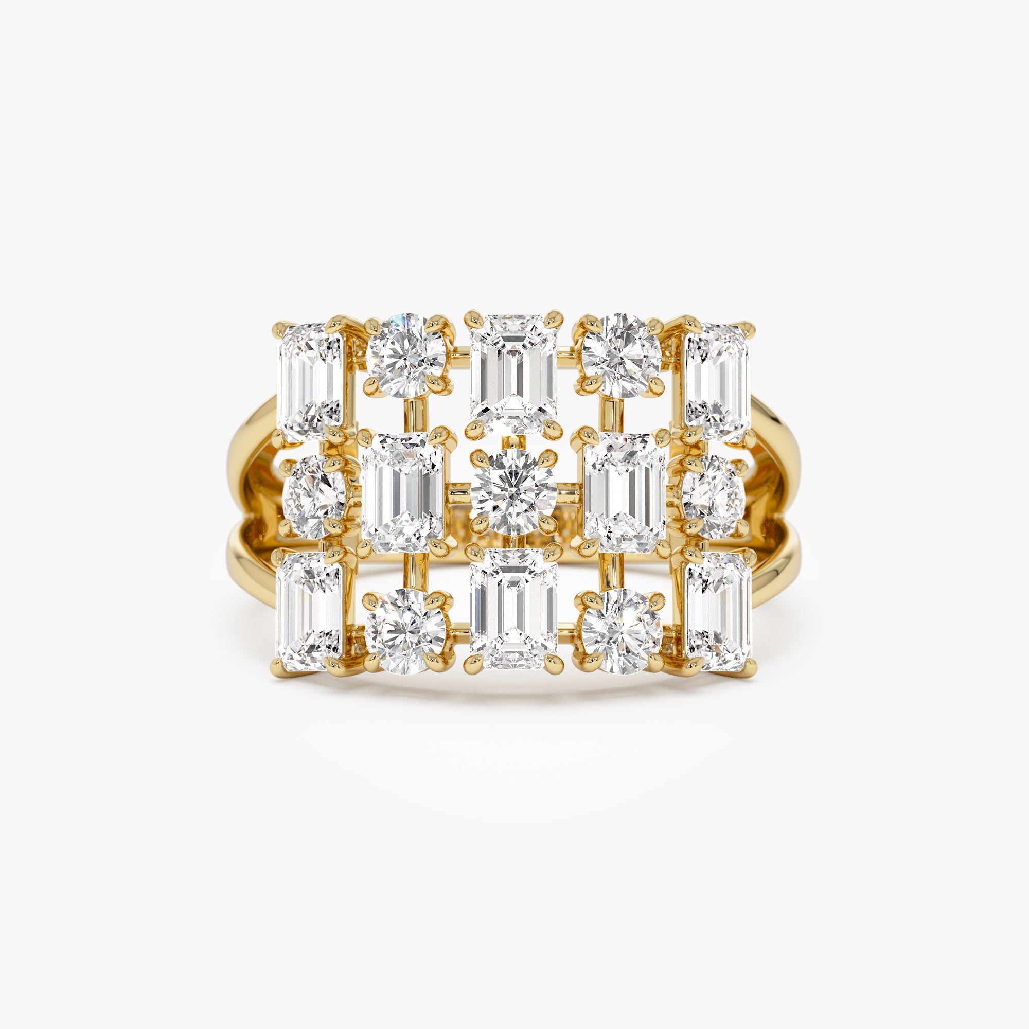 Round Emerald Multi Cut Lab Grown Diamond Cocktail Ring