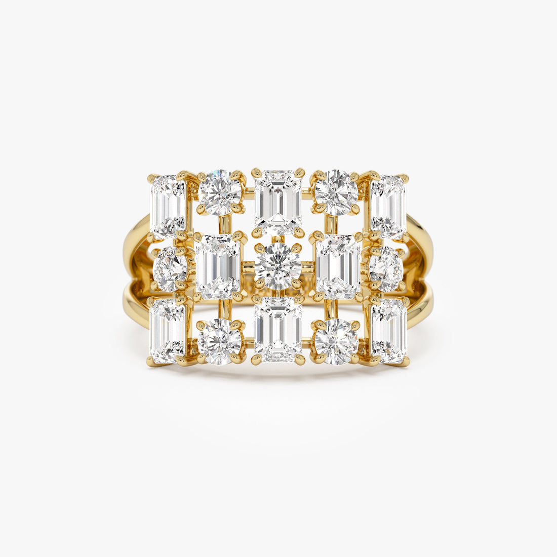 Round Emerald Multi Cut Lab Grown Diamond Cocktail Ring