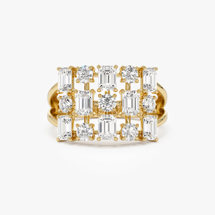 Round Emerald Multi Cut Lab Grown Diamond Cocktail Ring