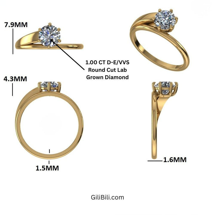 Round Lab Diamond Unique Solitaire Ring