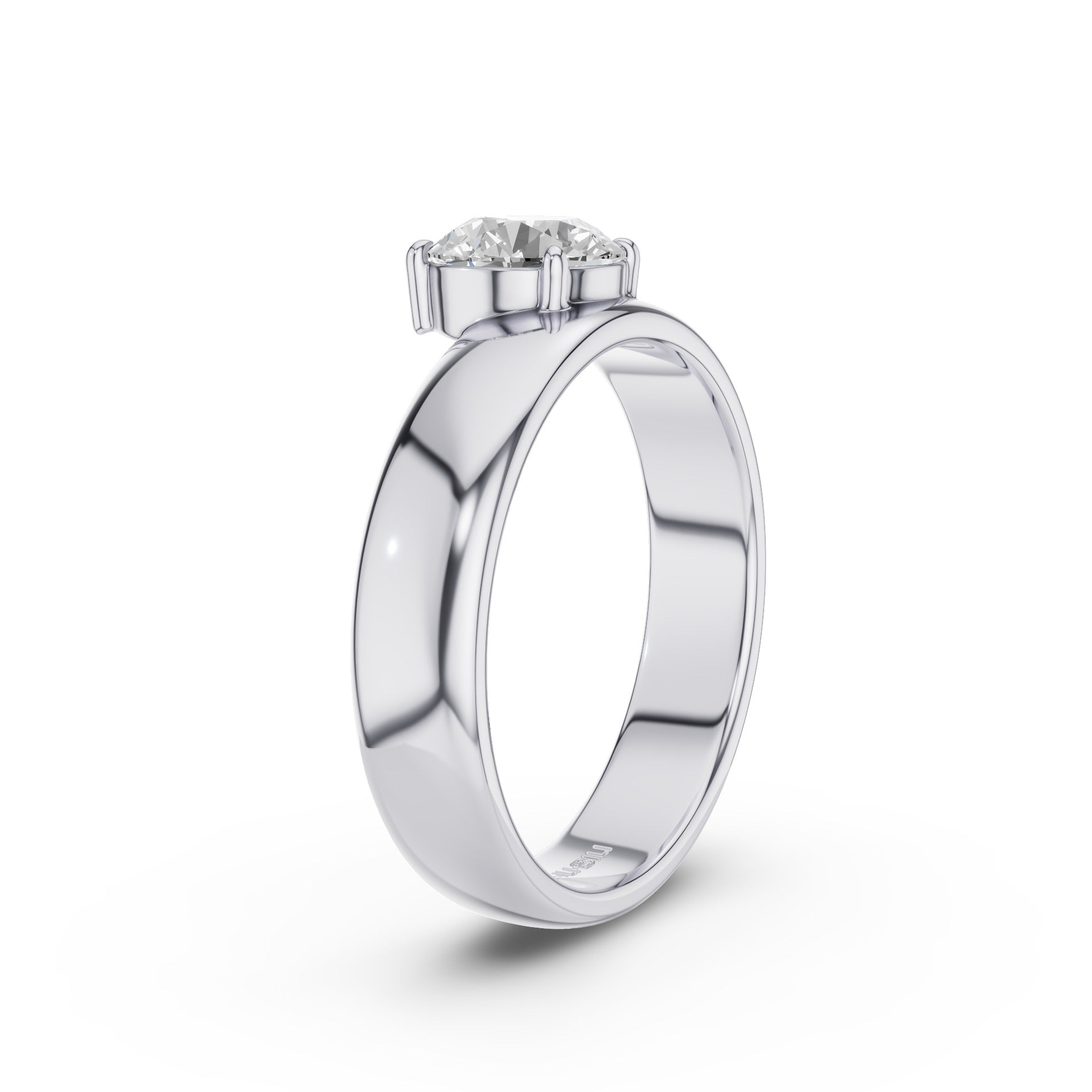 Round Lab Grown Diamond Solitaire Ring with Wide Band