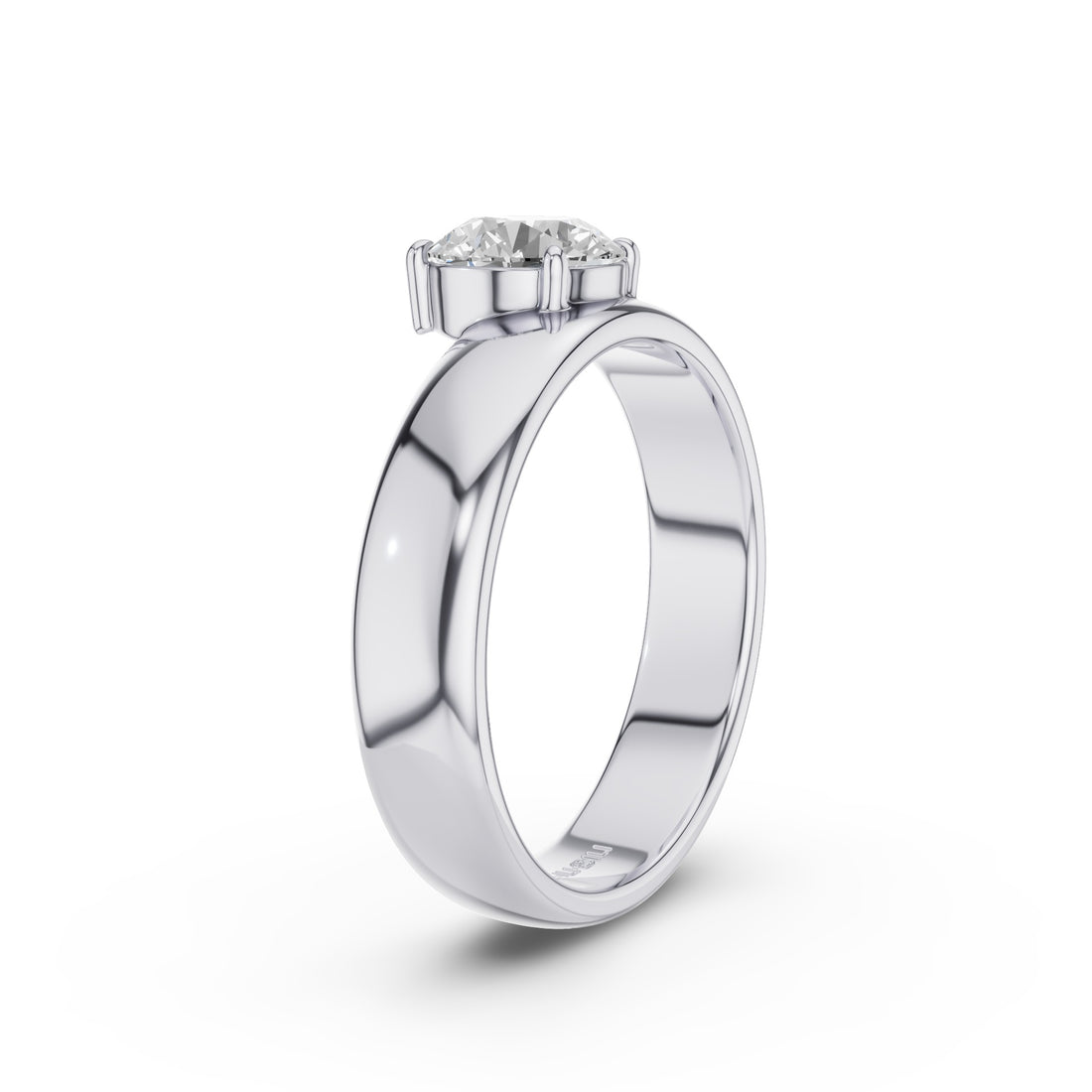 Round Lab Grown Diamond Solitaire Ring with Wide Band