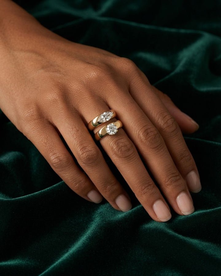 Round Lab Grown Diamond Solitaire Ring with Wide Band