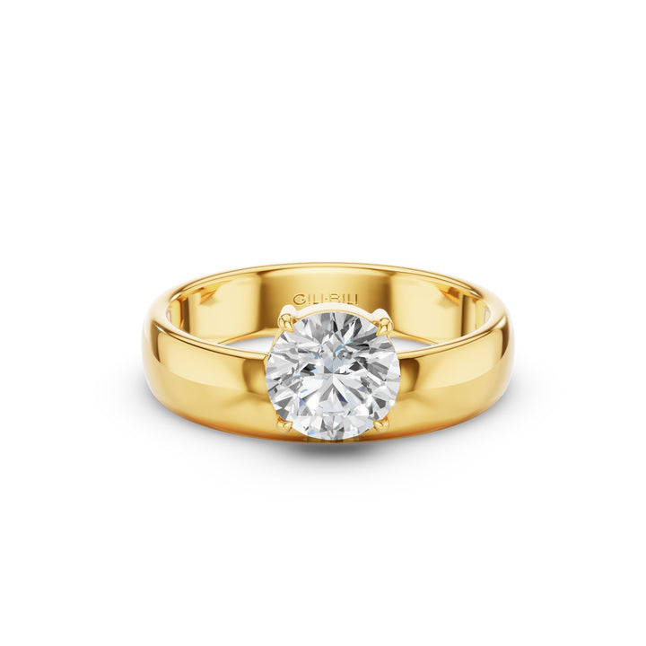 Round Lab Grown Diamond Solitaire Ring with Wide Band