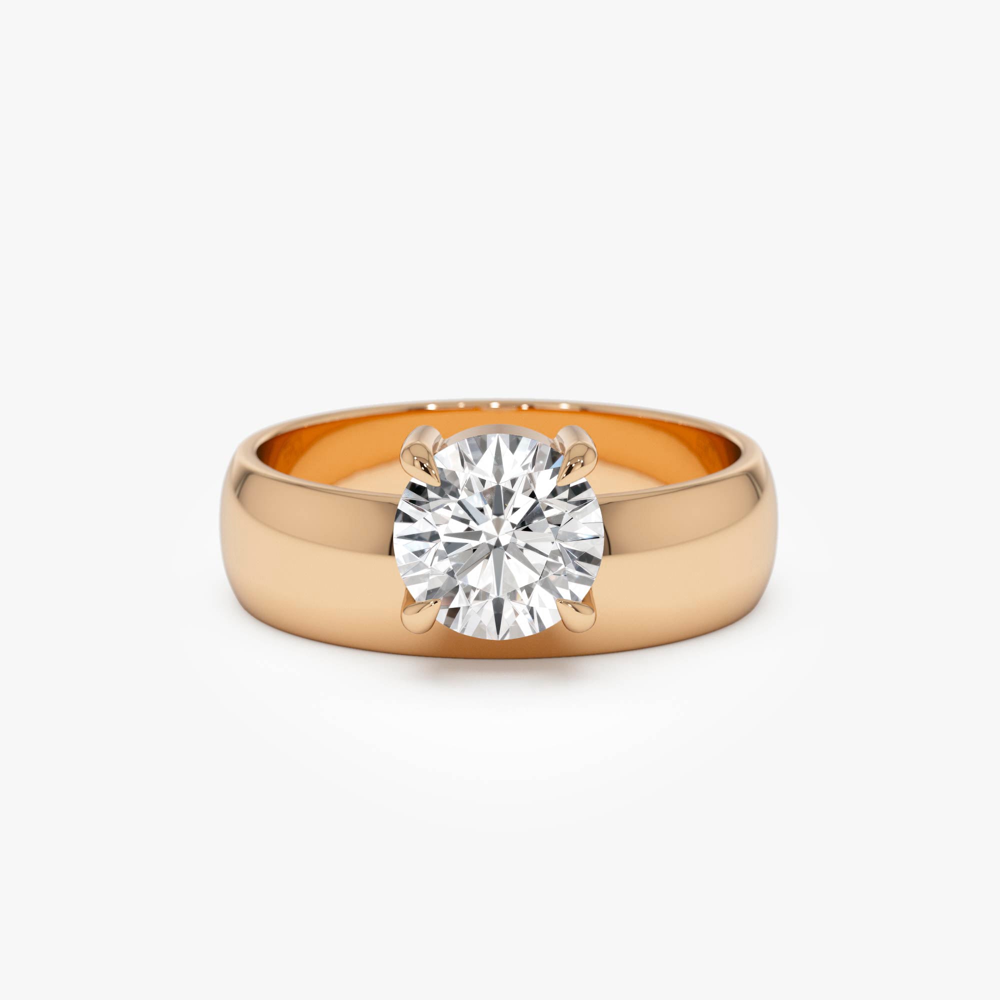 Round Lab Grown Diamond Solitaire Ring with Wide Band