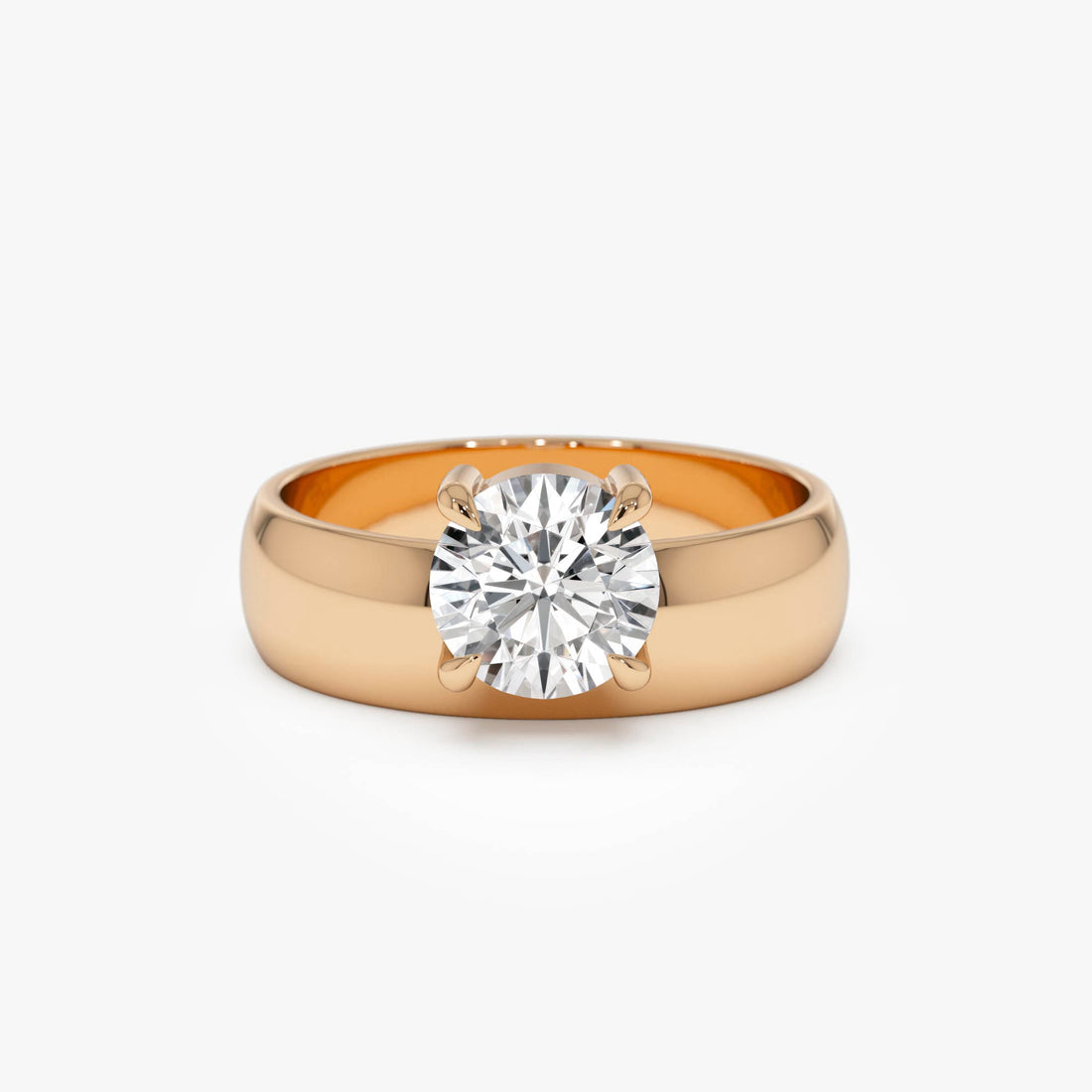 Round Lab Grown Diamond Solitaire Ring with Wide Band