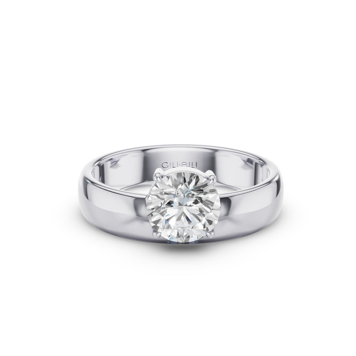 Round Lab Grown Diamond Solitaire Ring with Wide Band