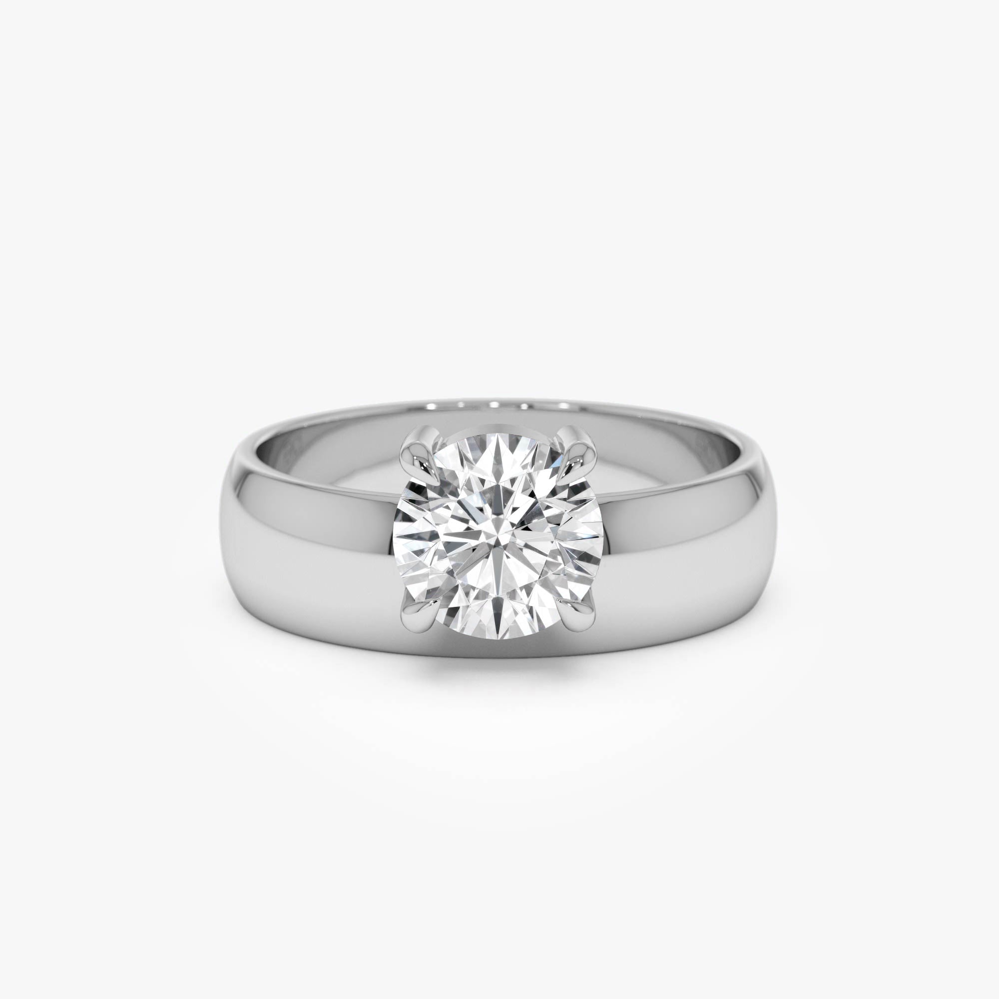 Round Lab Grown Diamond Solitaire Ring with Wide Band