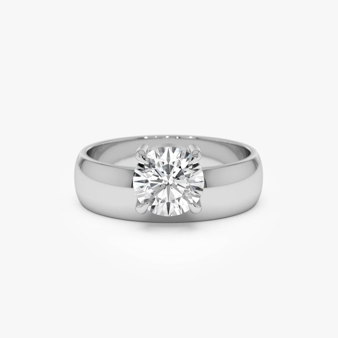 Round Lab Grown Diamond Solitaire Ring with Wide Band