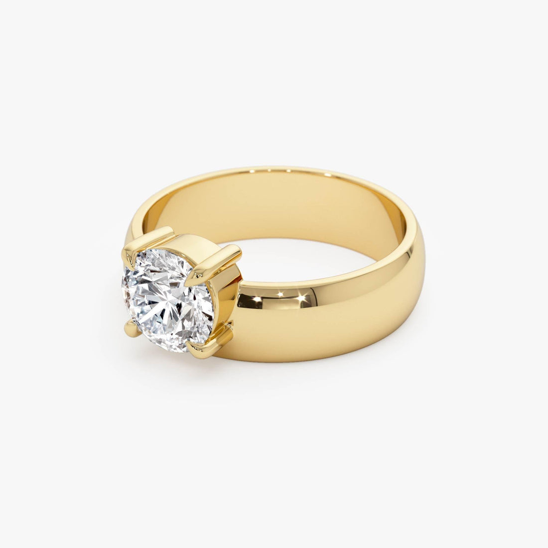 Round Lab Grown Diamond Solitaire Ring with Wide Band
