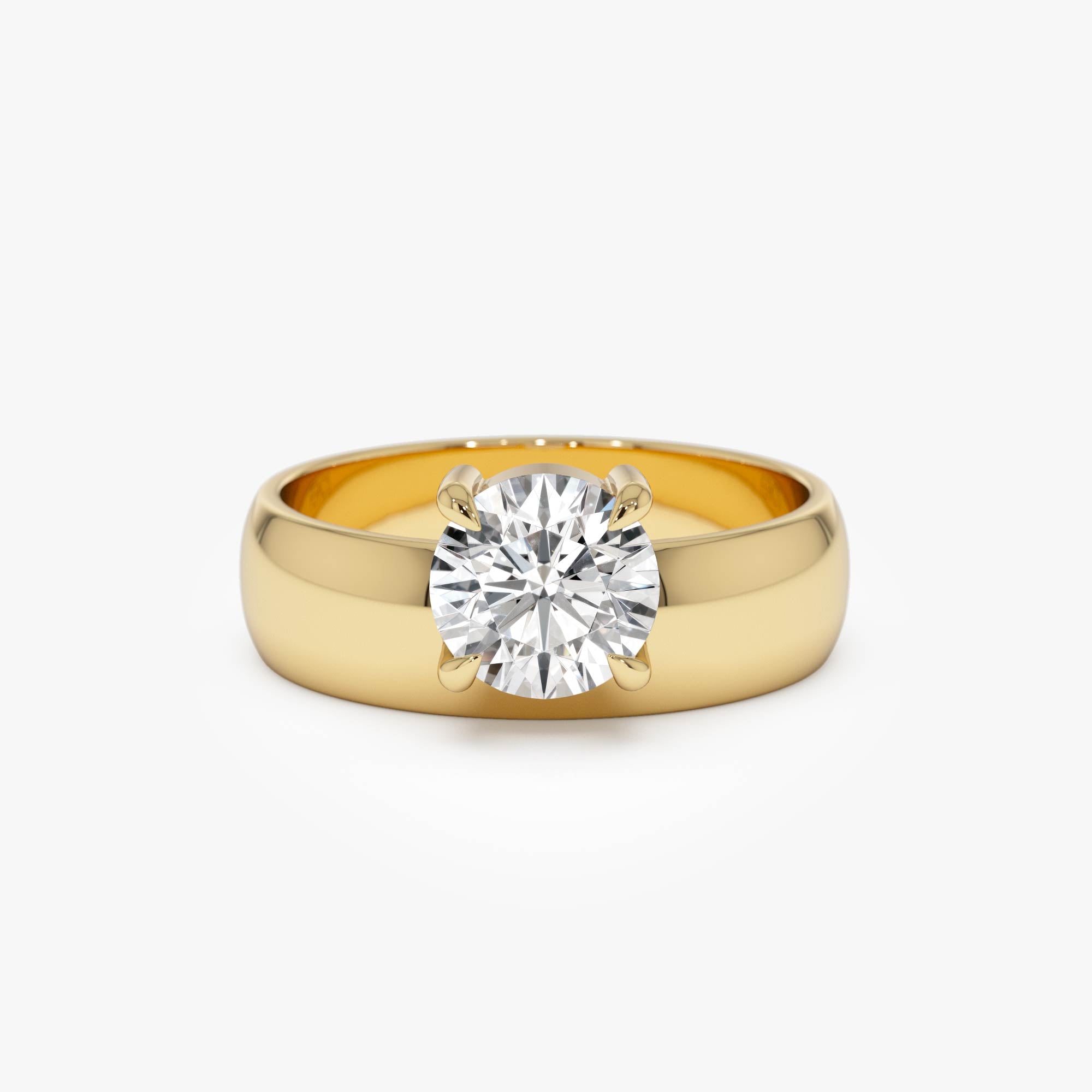Round Lab Grown Diamond Solitaire Ring with Wide Band