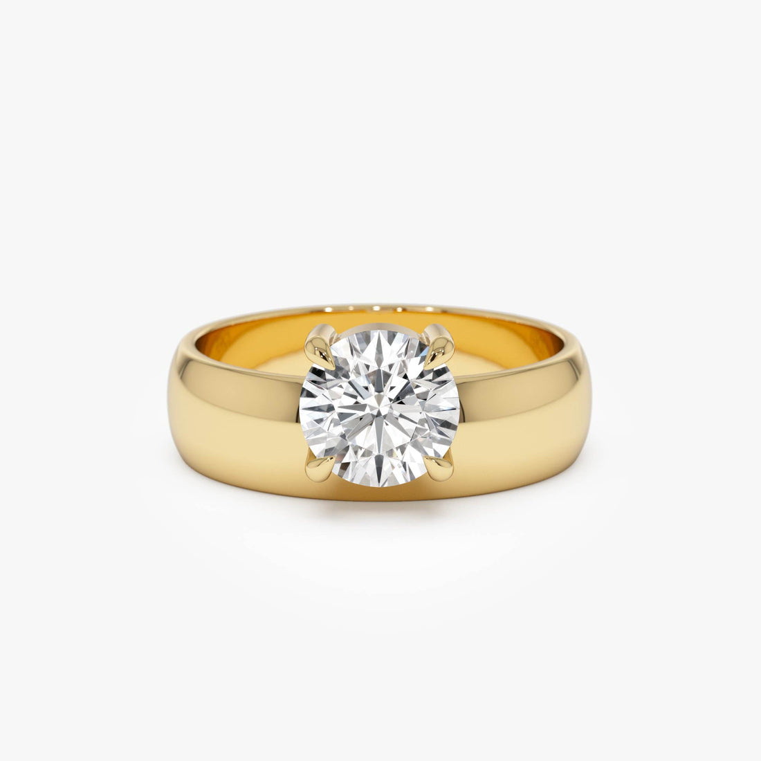 Round Lab Grown Diamond Solitaire Ring with Wide Band