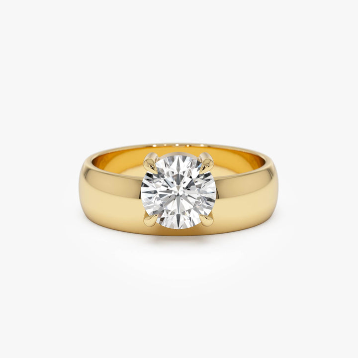 Round Lab Grown Diamond Solitaire Ring with Wide Band