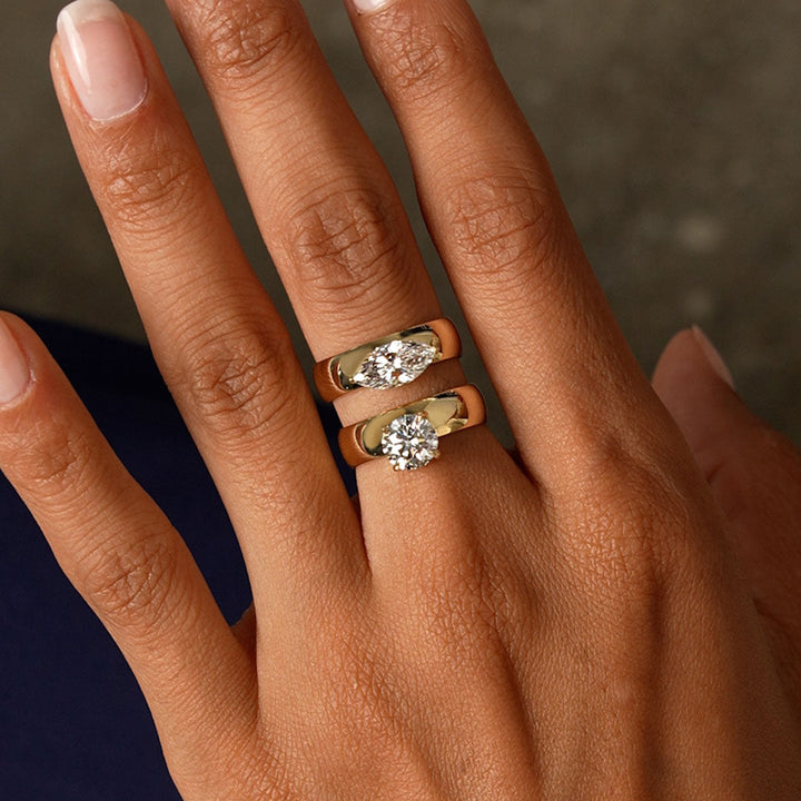 Round Lab Grown Diamond Solitaire Ring with Wide Band