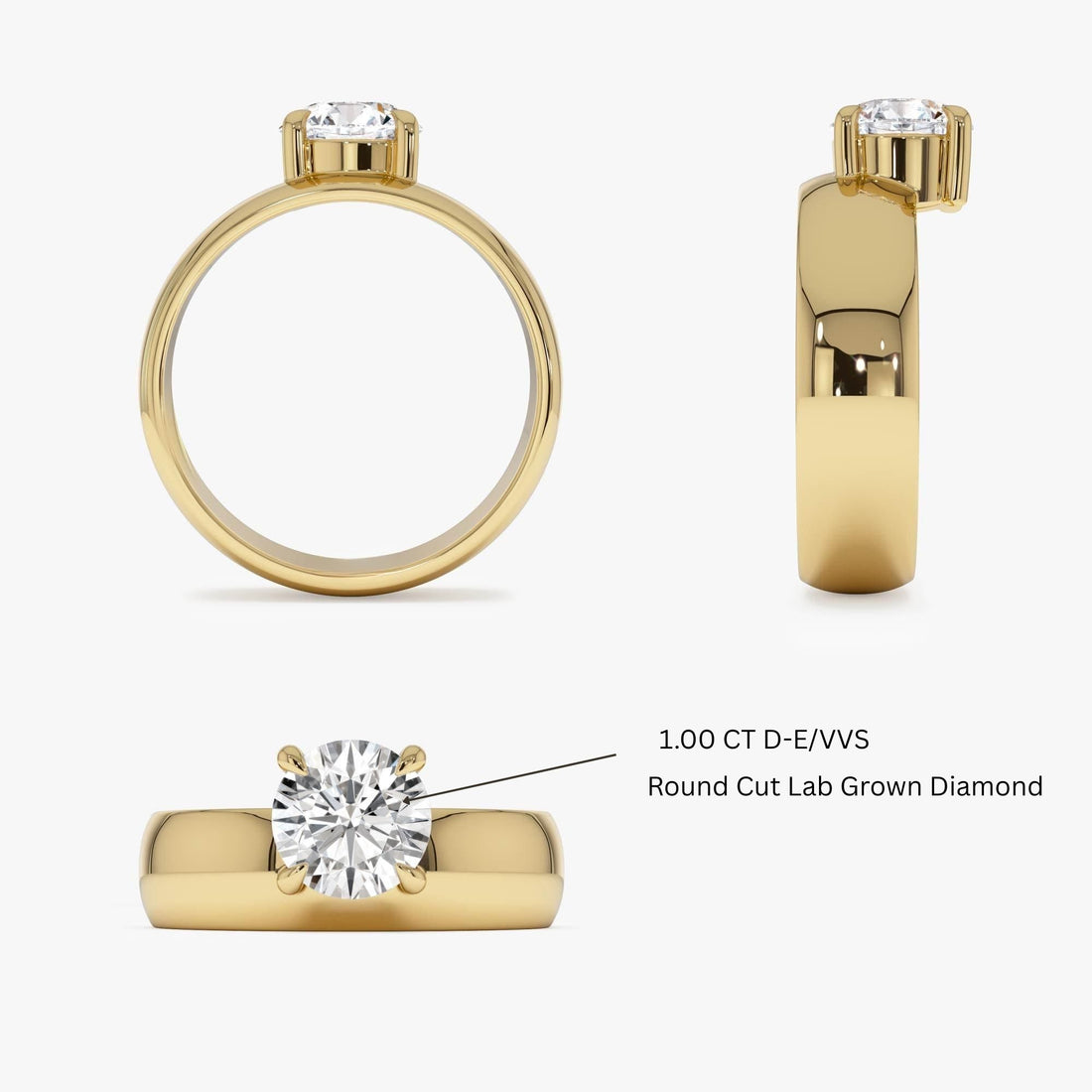 Round Lab Grown Diamond Solitaire Ring with Wide Band