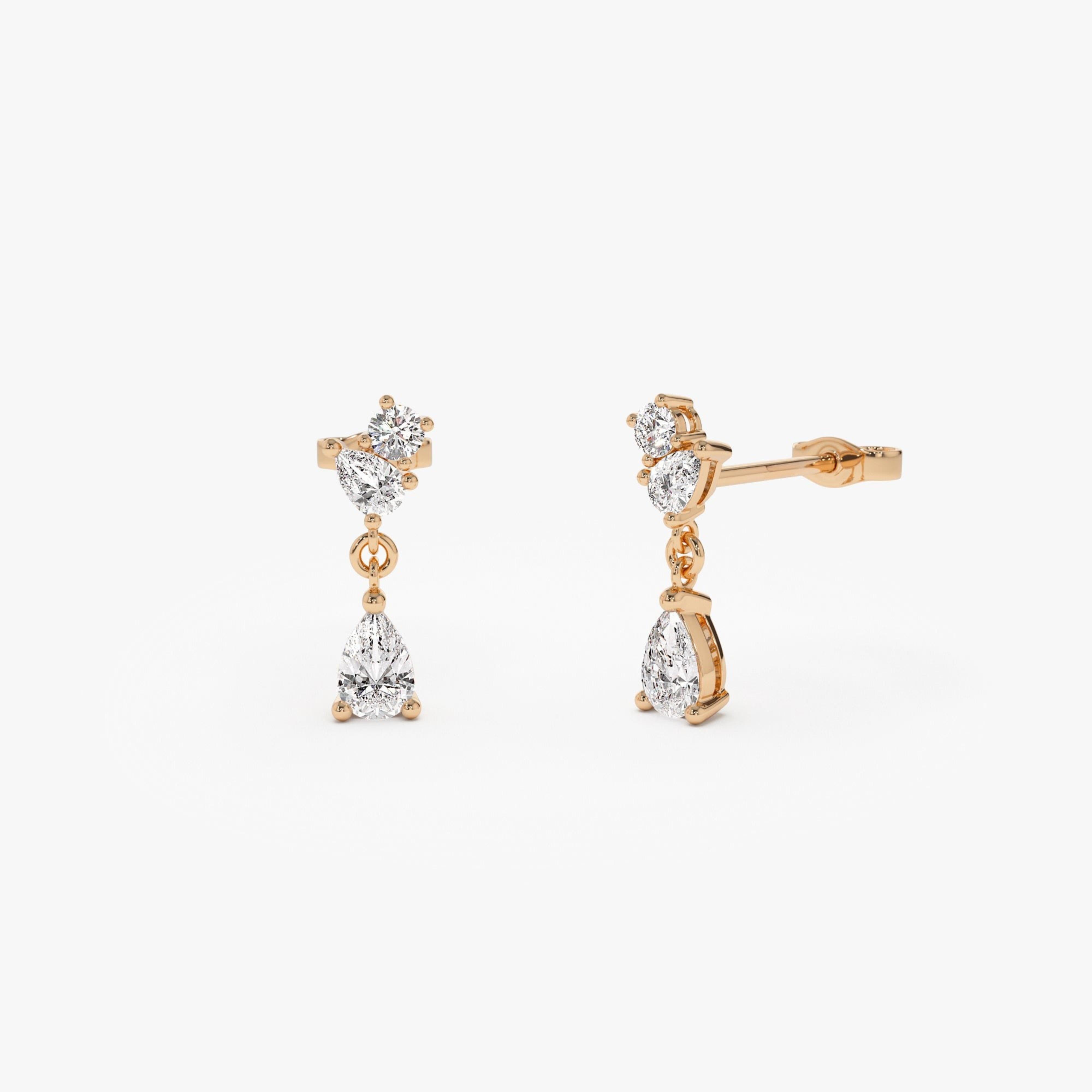 Round Pear Petite Dangling Lab Diamond Earrings