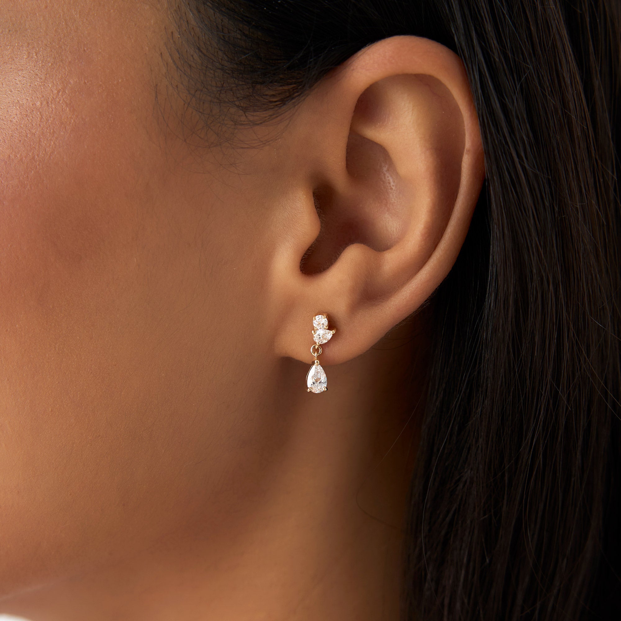 Round Pear Petite Dangling Lab Diamond Earrings