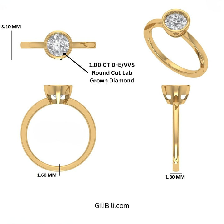 Round Shape Lab Grown Diamond Bezel Setting  Engagement Ring
