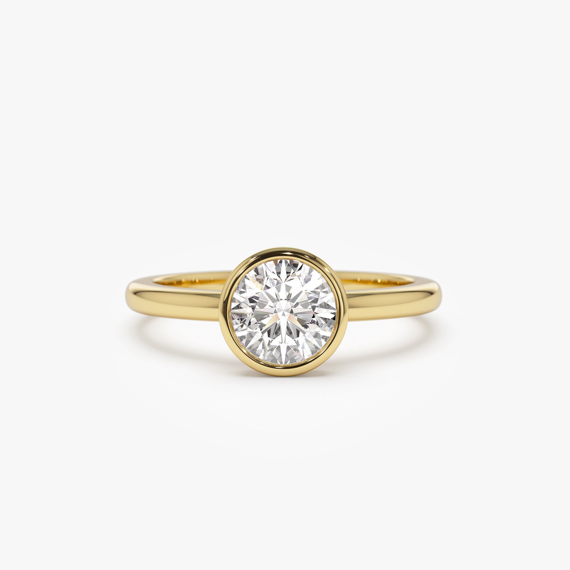 Round Shape Lab Grown Diamond Bezel Setting  Engagement Ring