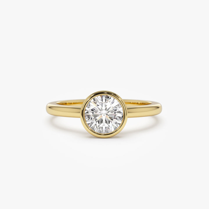 Round Shape Lab Grown Diamond Bezel Setting  Engagement Ring