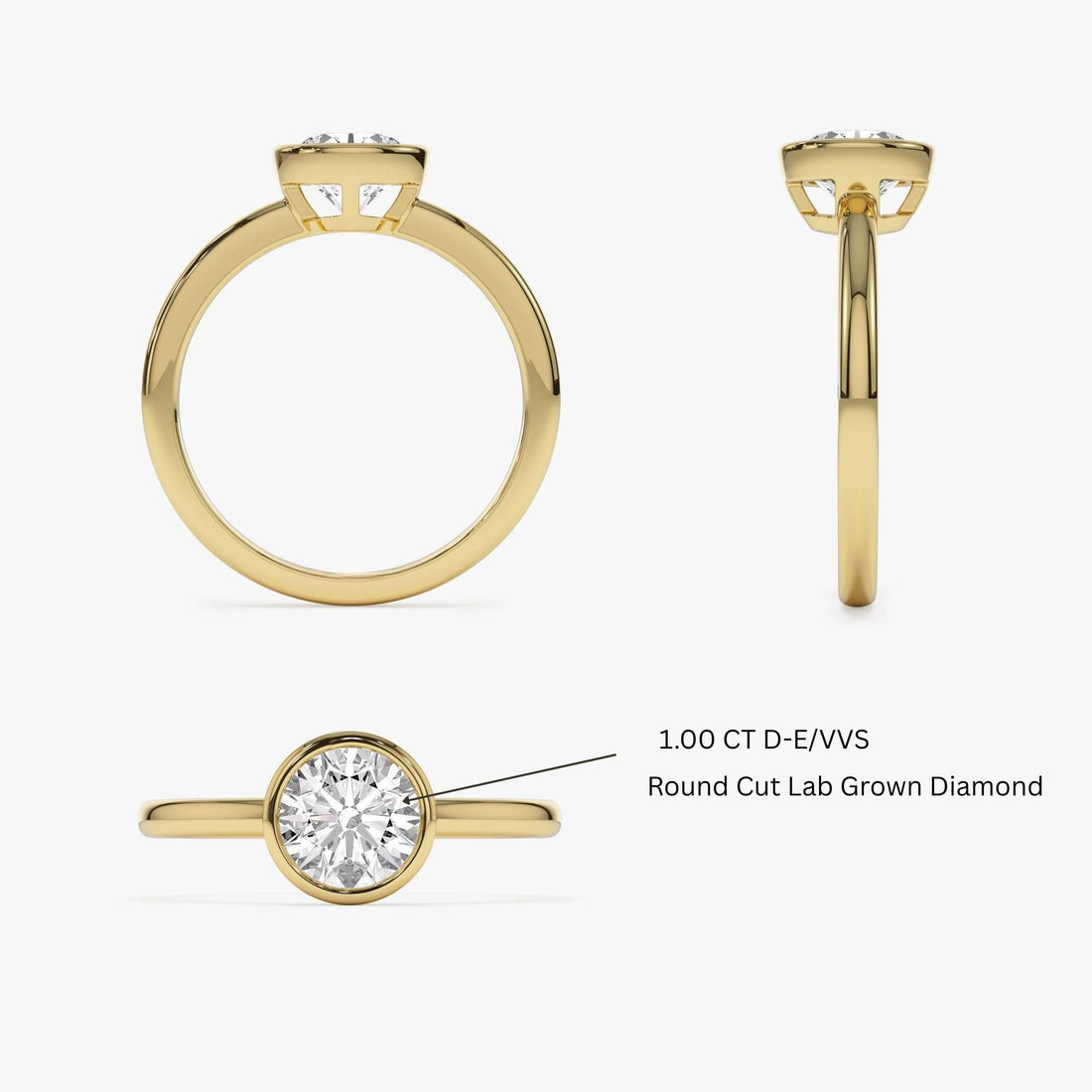 Round Shape Lab Grown Diamond Bezel Setting  Engagement Ring