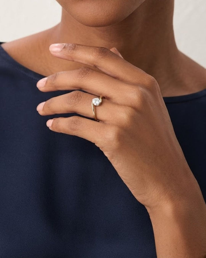 Round Shape Lab Grown Diamond Bypass Setting Engagement Ring