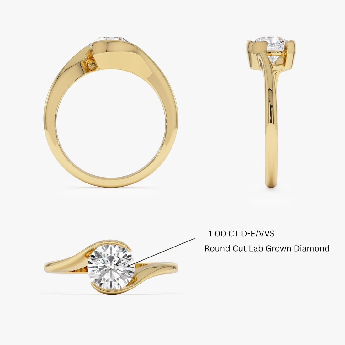 Round Shape Lab Grown Diamond Bypass Setting Engagement Ring