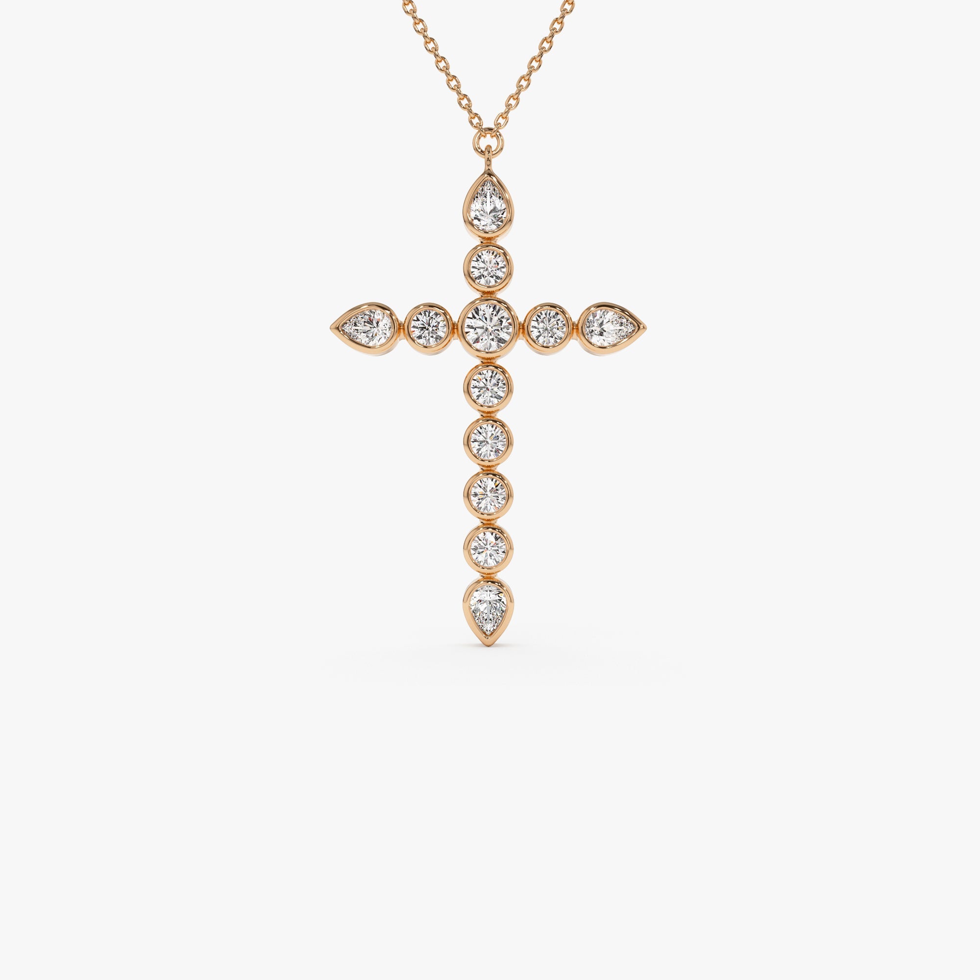 Round and Pear MIx Shape Diamond Cross Necklace