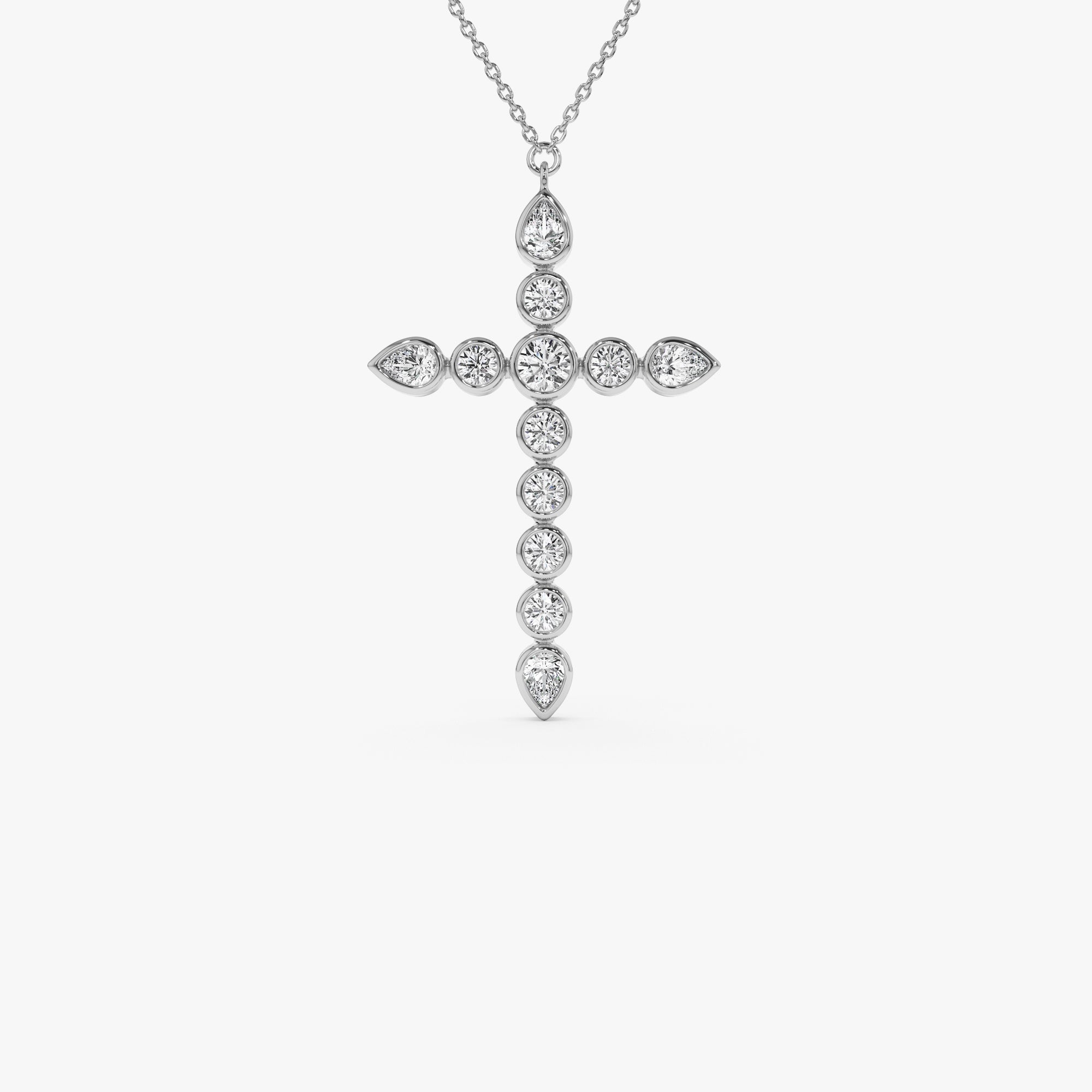 Round and Pear MIx Shape Diamond Cross Necklace