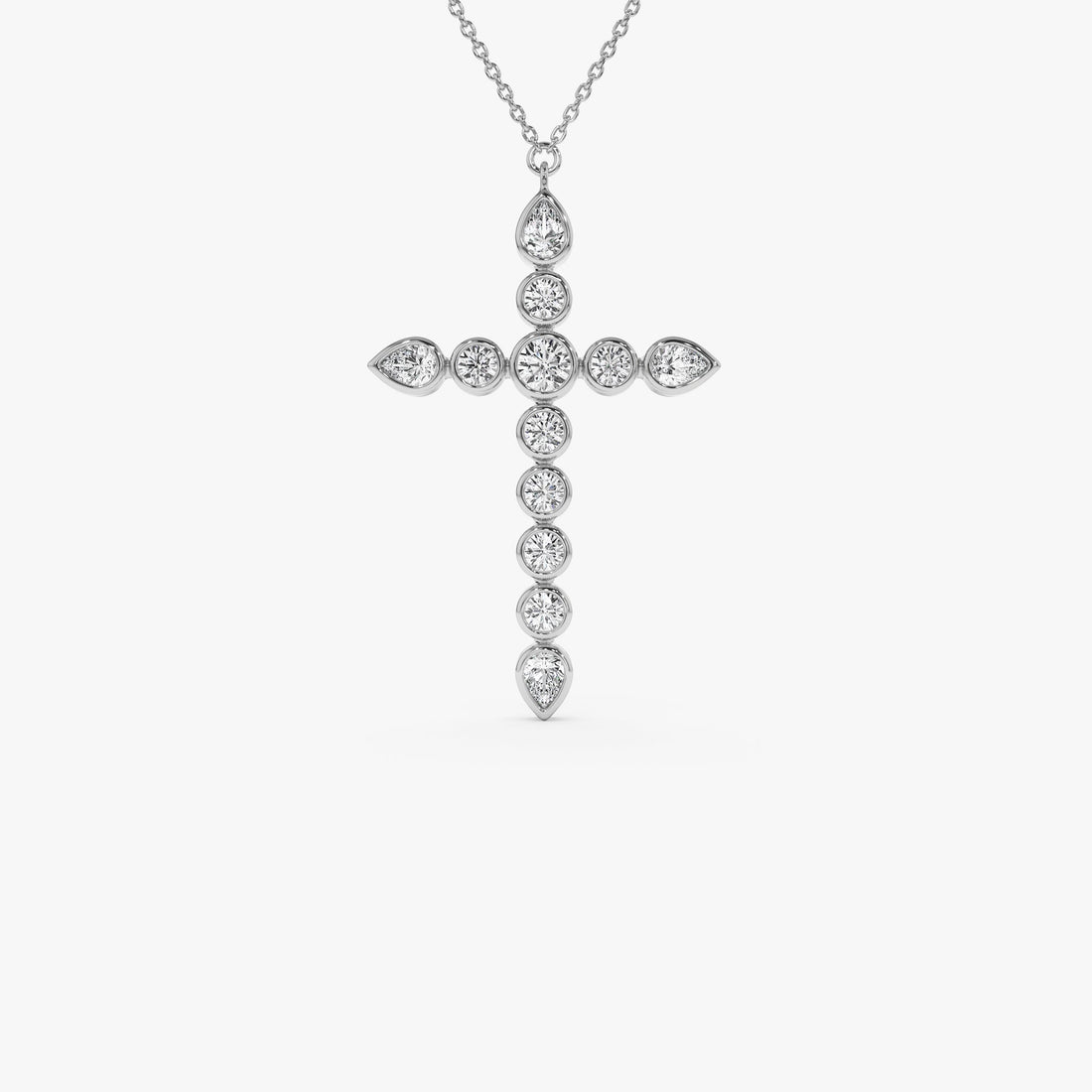 Round and Pear MIx Shape Diamond Cross Necklace