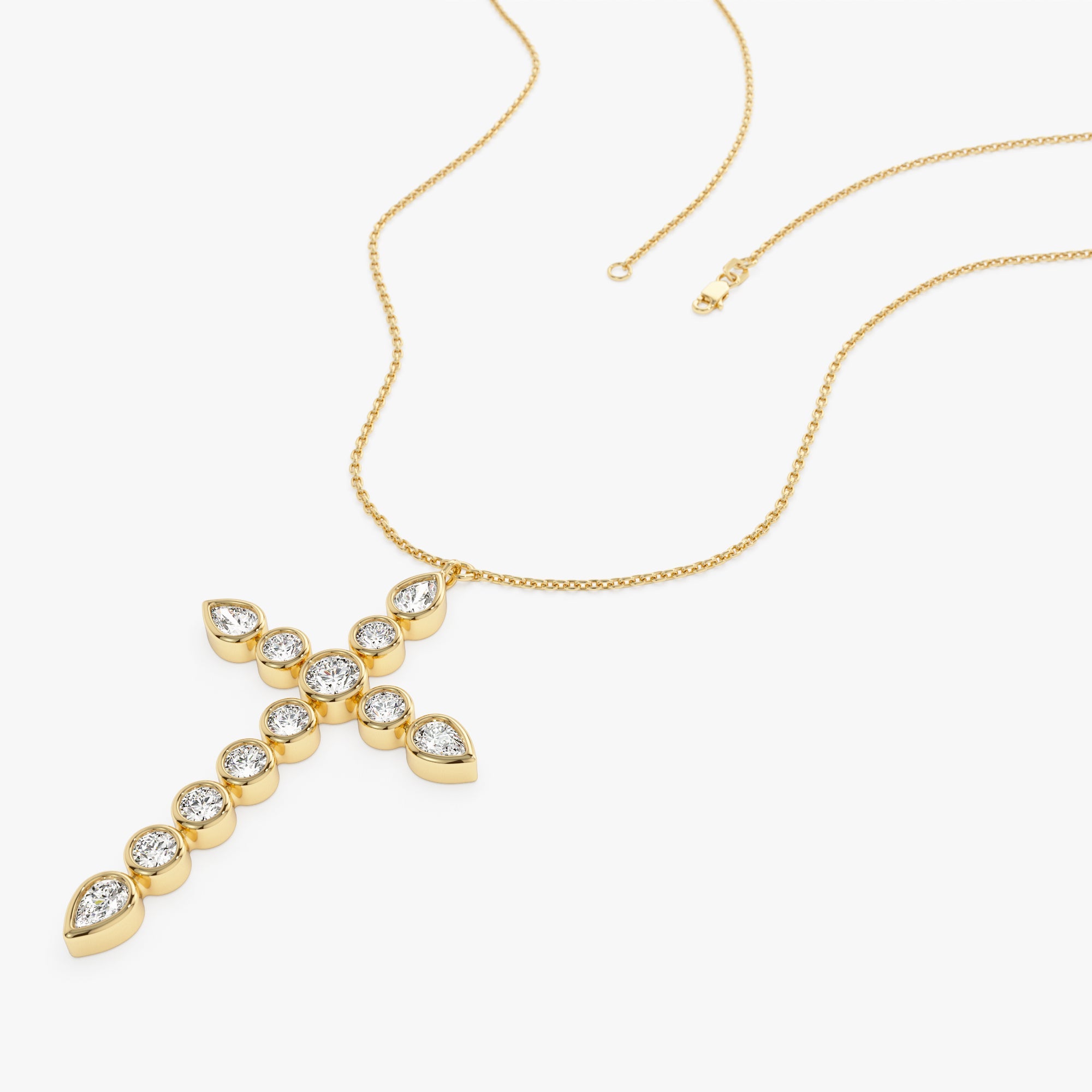 Round and Pear MIx Shape Diamond Cross Necklace