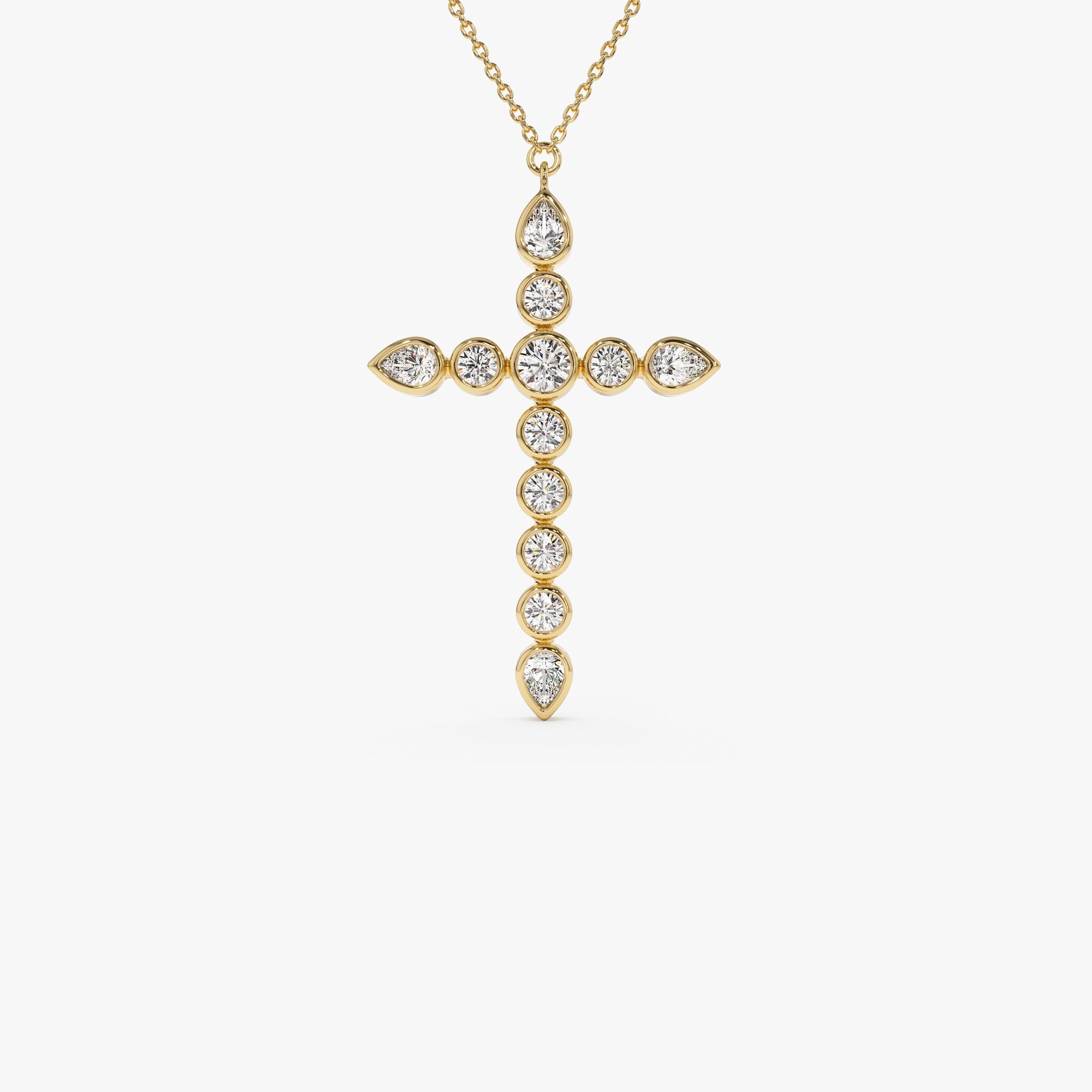 Round and Pear MIx Shape Diamond Cross Necklace