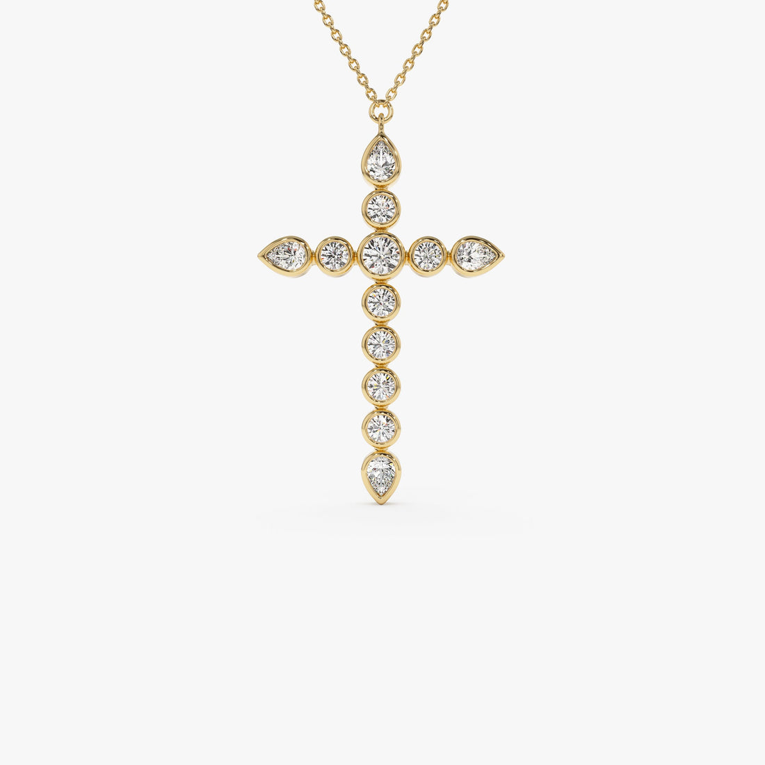Round and Pear MIx Shape Diamond Cross Necklace