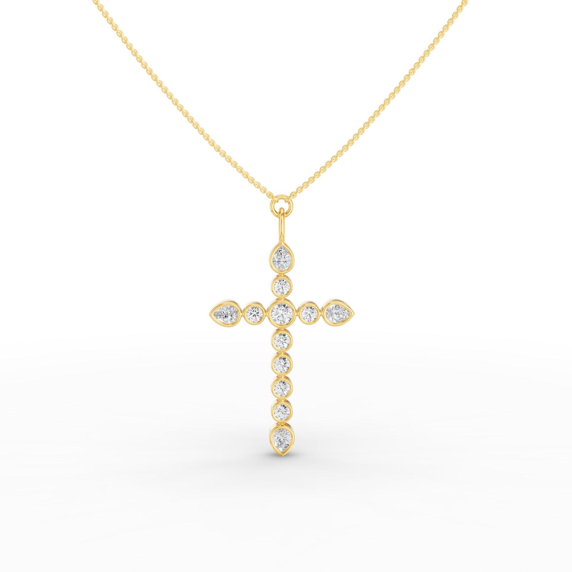 Round and Pear MIx Shape Diamond Cross Necklace