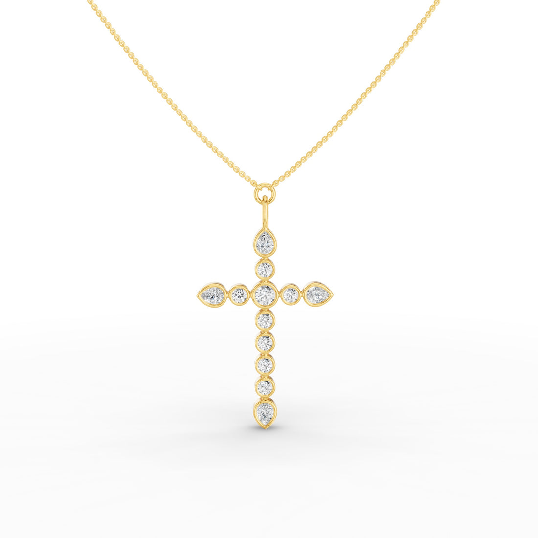 Round and Pear MIx Shape Diamond Cross Necklace