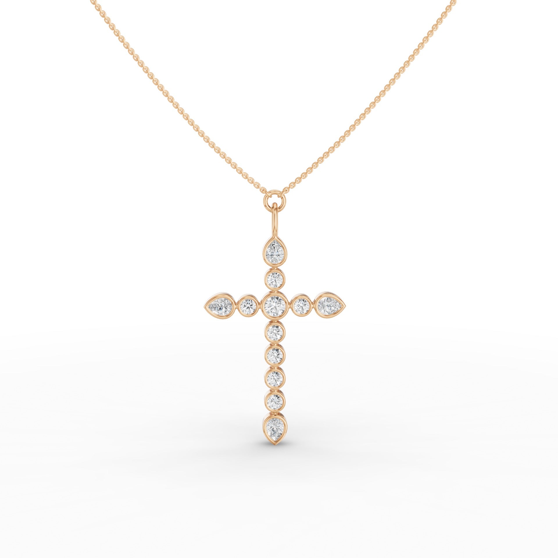 Round and Pear MIx Shape Diamond Cross Necklace