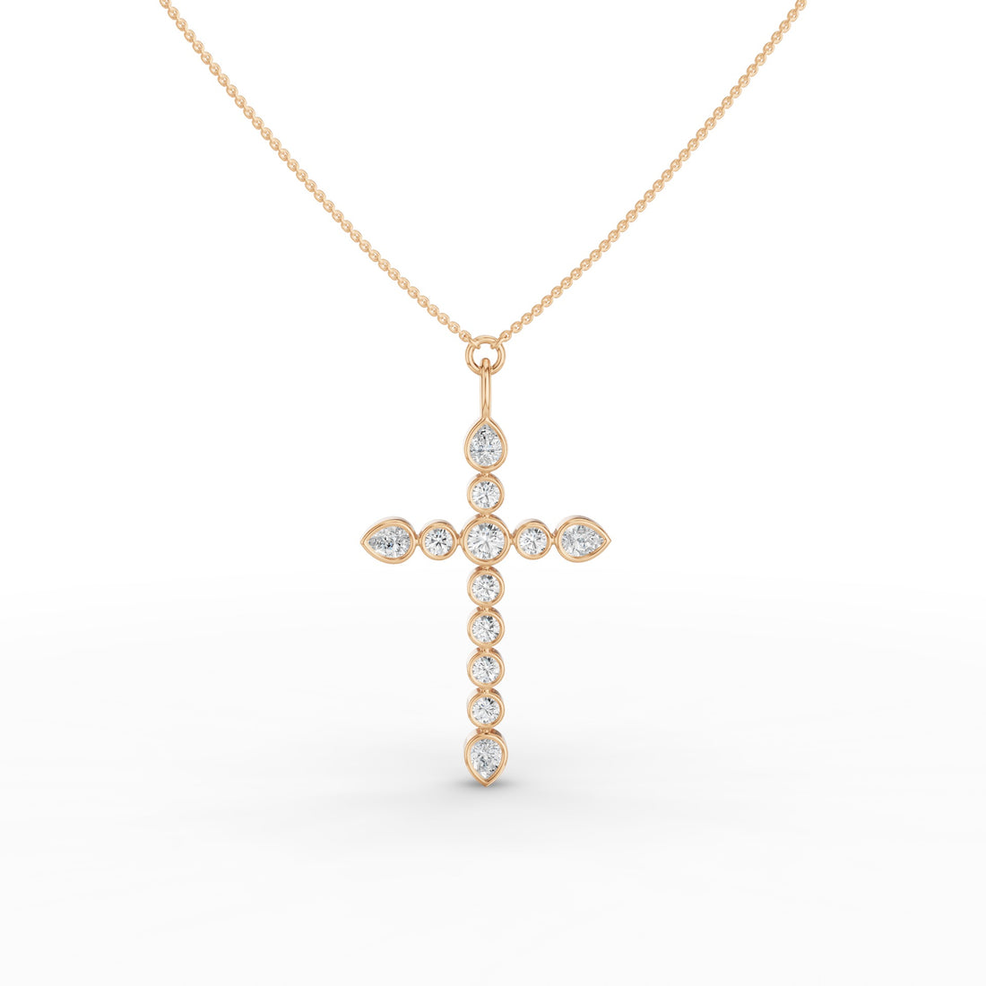 Round and Pear MIx Shape Diamond Cross Necklace