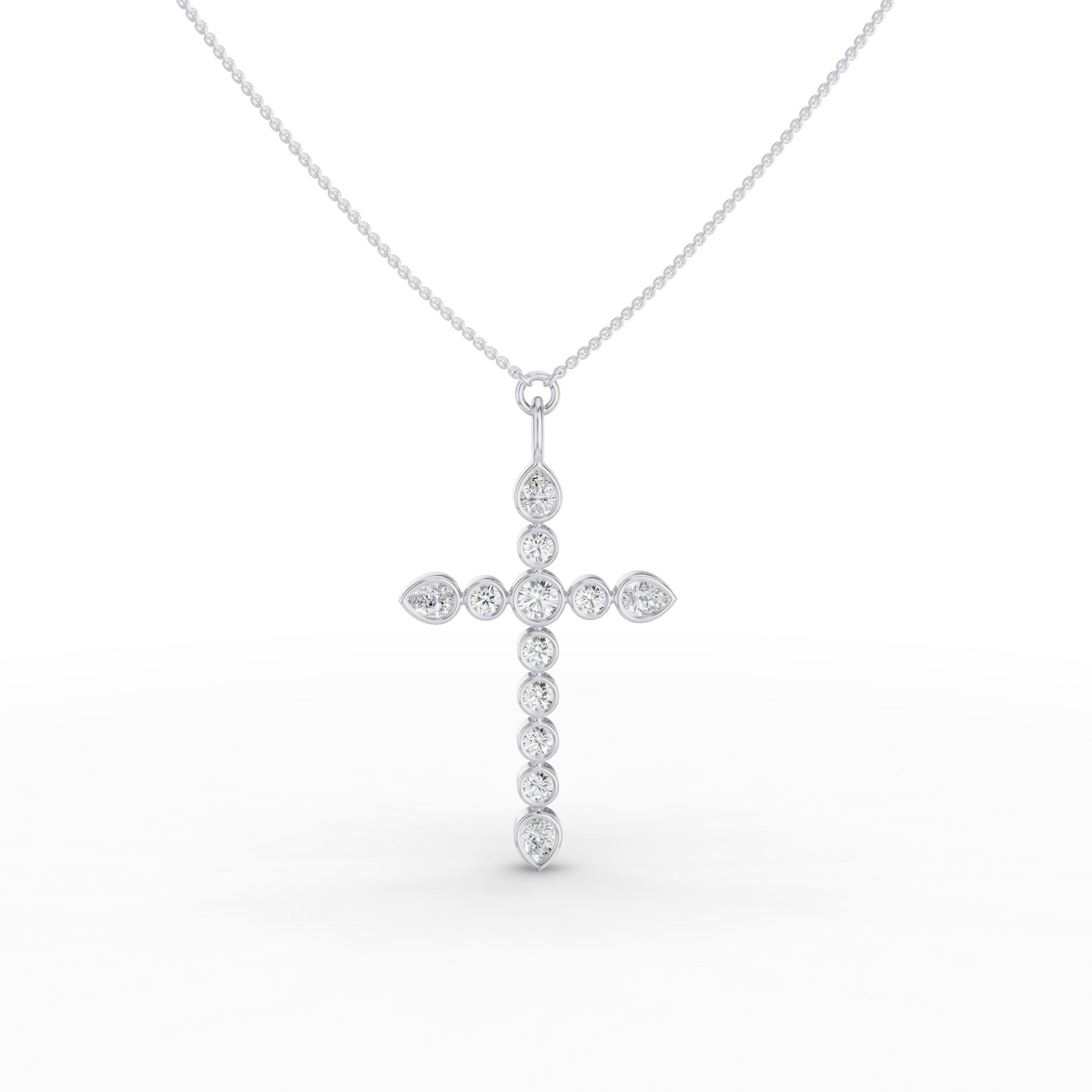 Round and Pear MIx Shape Diamond Cross Necklace