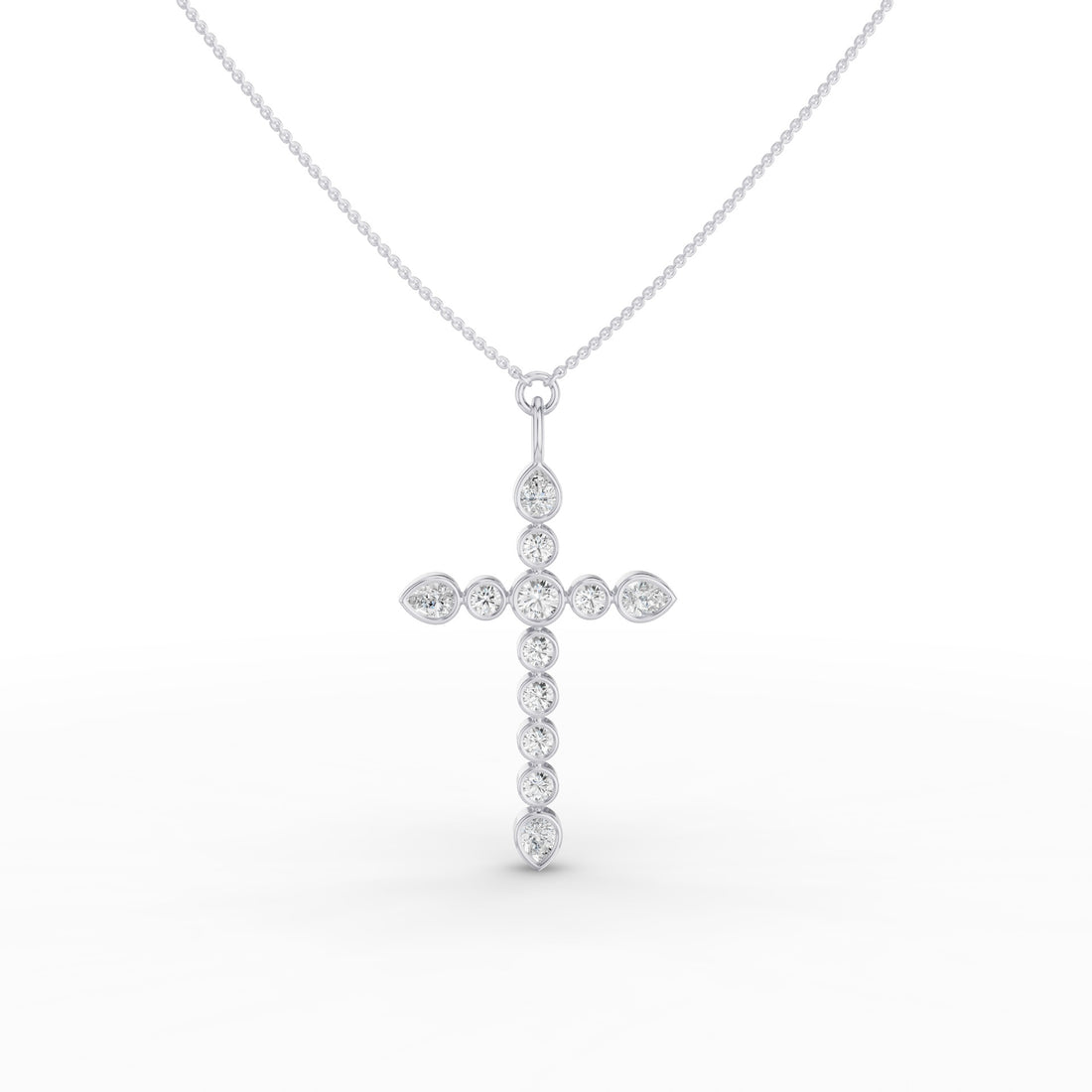 Round and Pear MIx Shape Diamond Cross Necklace