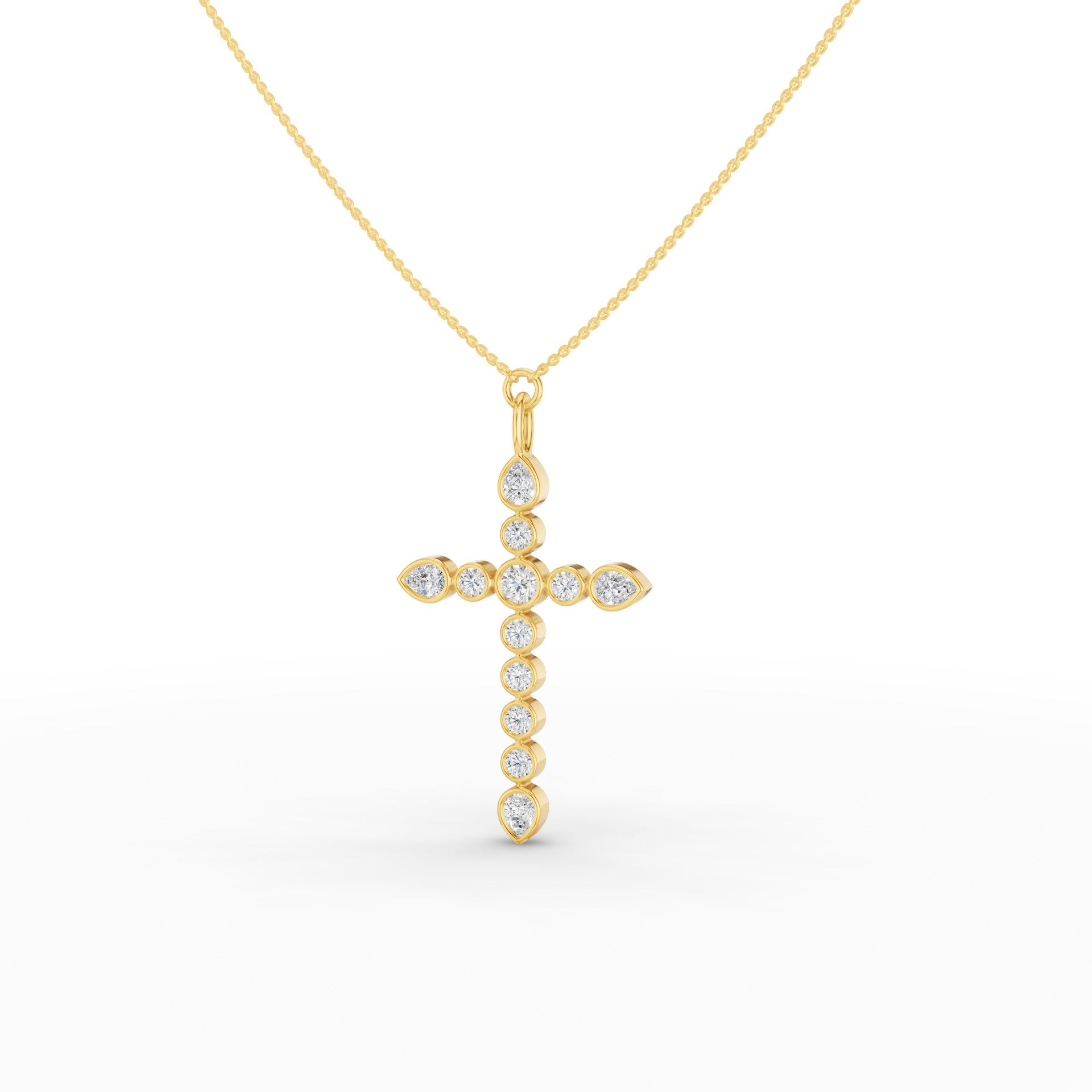 Round and Pear MIx Shape Diamond Cross Necklace