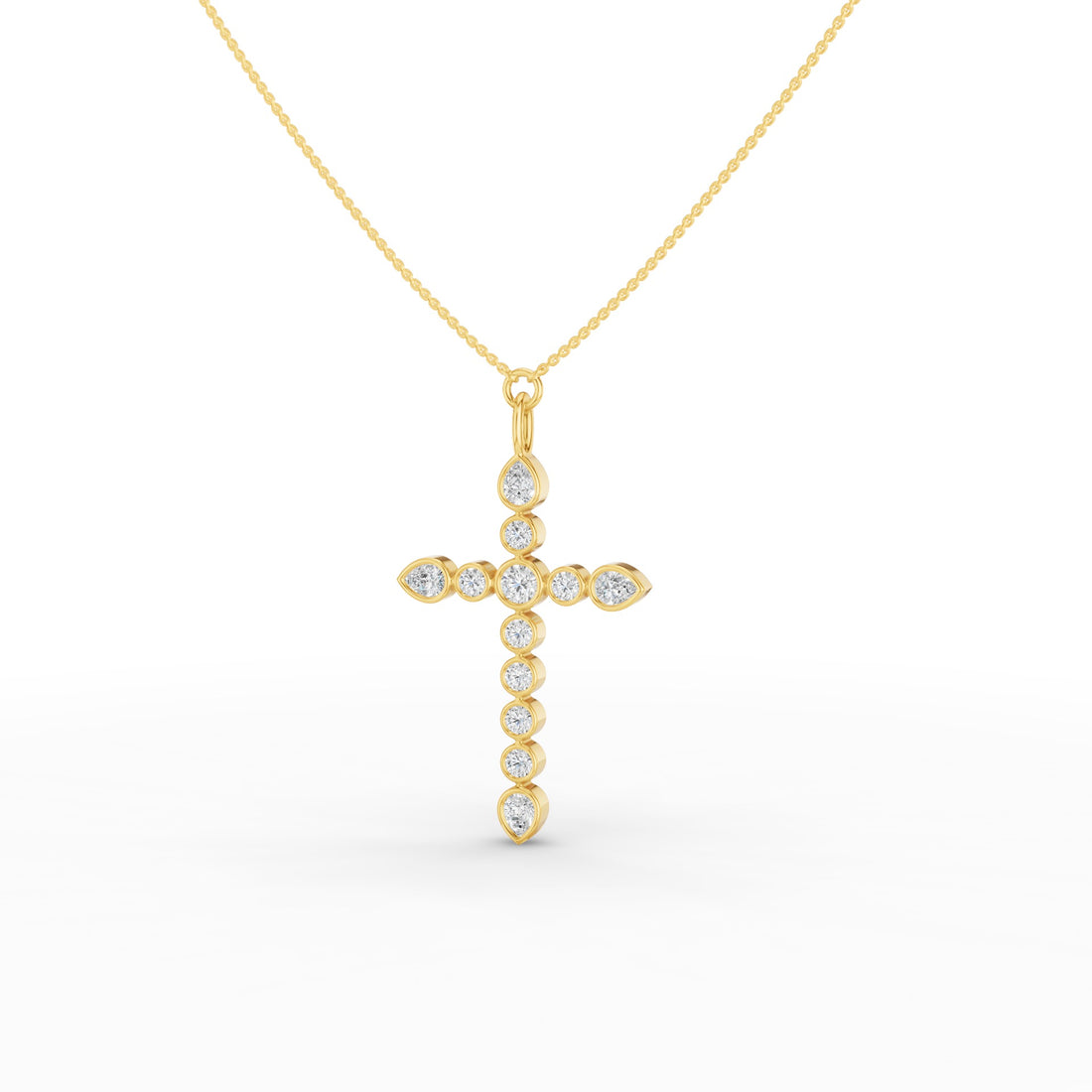 Round and Pear MIx Shape Diamond Cross Necklace