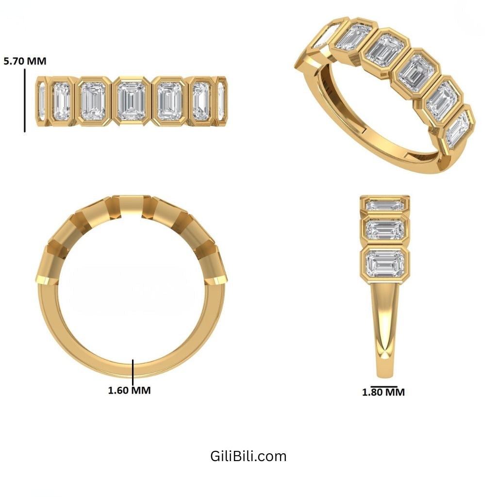 Seven Stone Emerald Cut Lab Grown Diamond Bezel Setting Wedding Ring