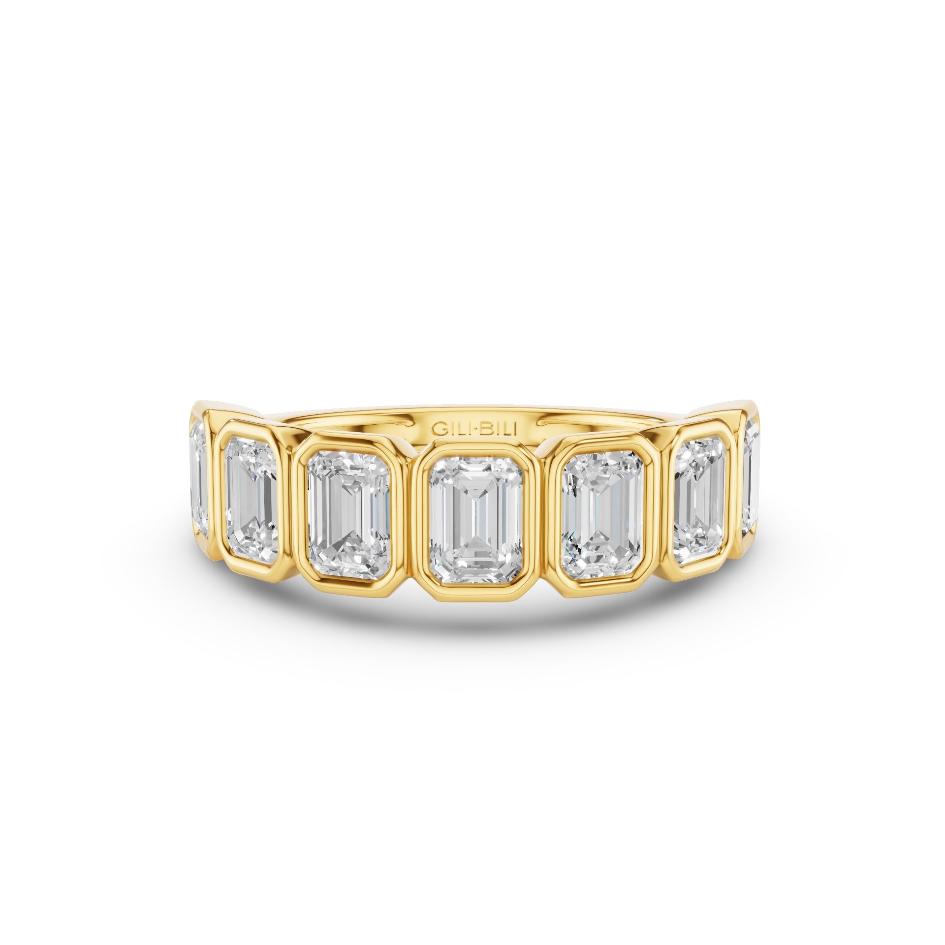 Seven Stone Emerald Cut Lab Grown Diamond Bezel Setting Wedding Ring