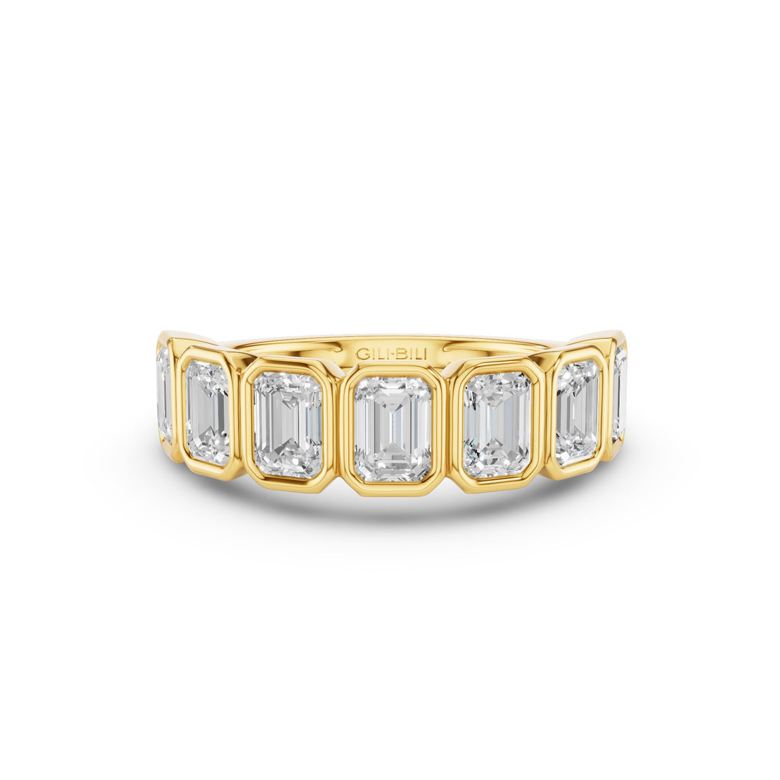 Seven Stone Emerald Cut Lab Grown Diamond Bezel Setting Wedding Ring