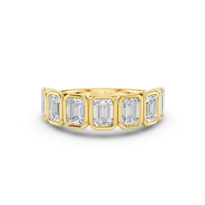 Seven Stone Emerald Cut Lab Grown Diamond Bezel Setting Wedding Ring