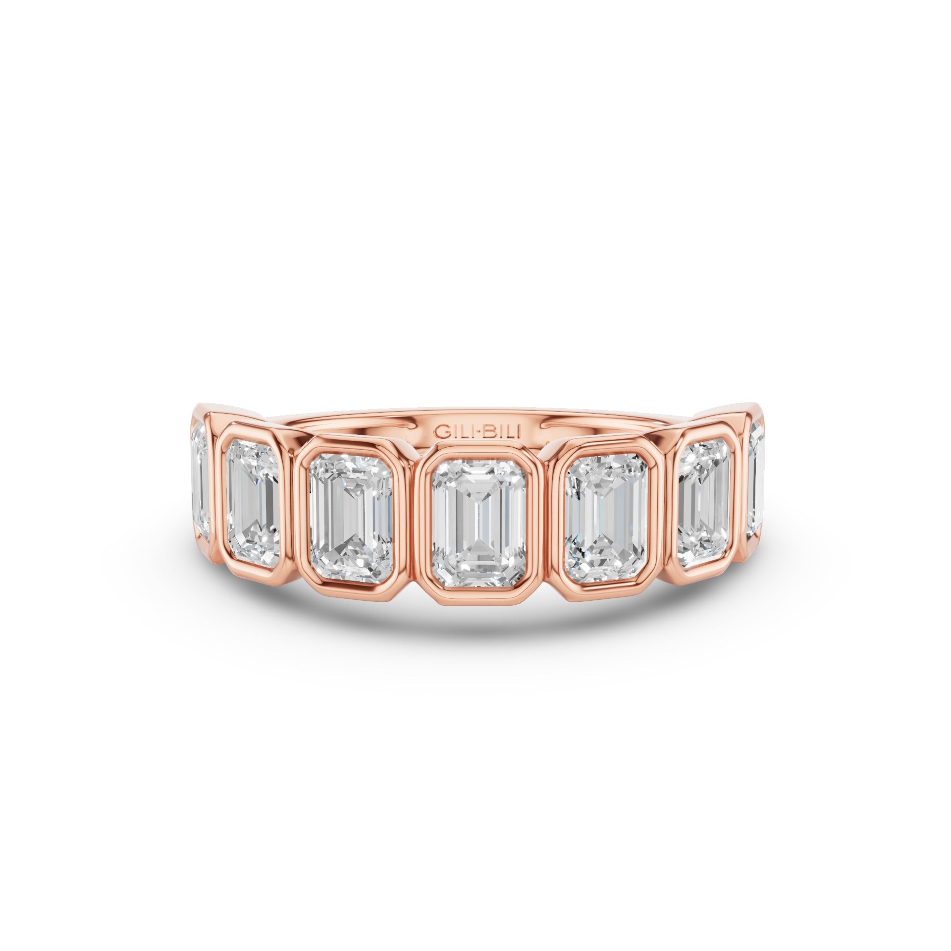 Seven Stone Emerald Cut Lab Grown Diamond Bezel Setting Wedding Ring